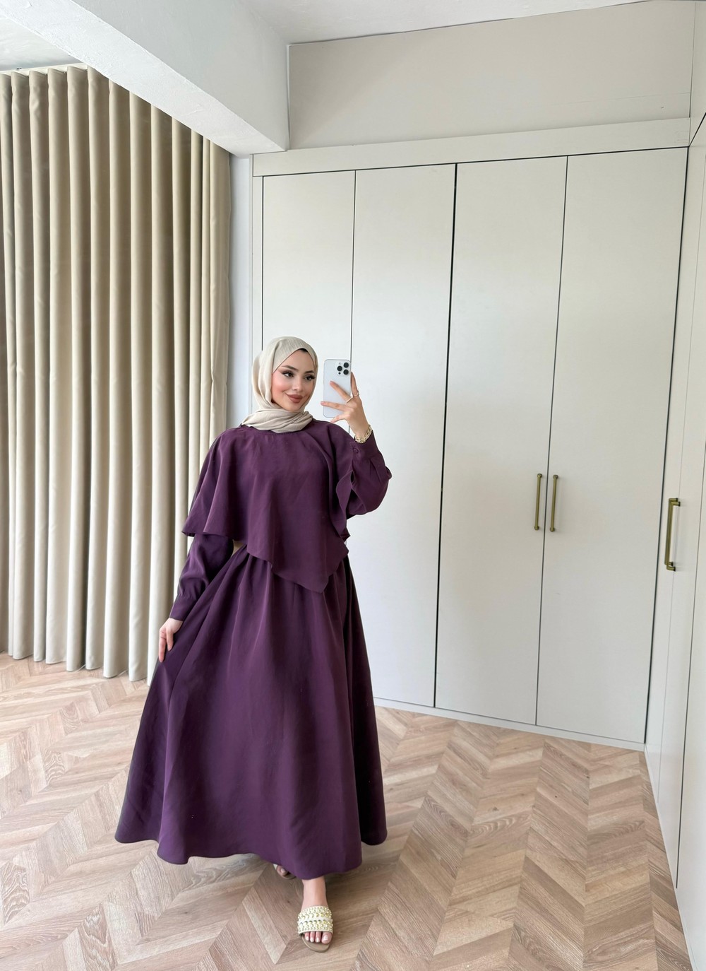 HR-1017H&R ButikQu - Dens Üst Detaylı Elbise Mürdüm
