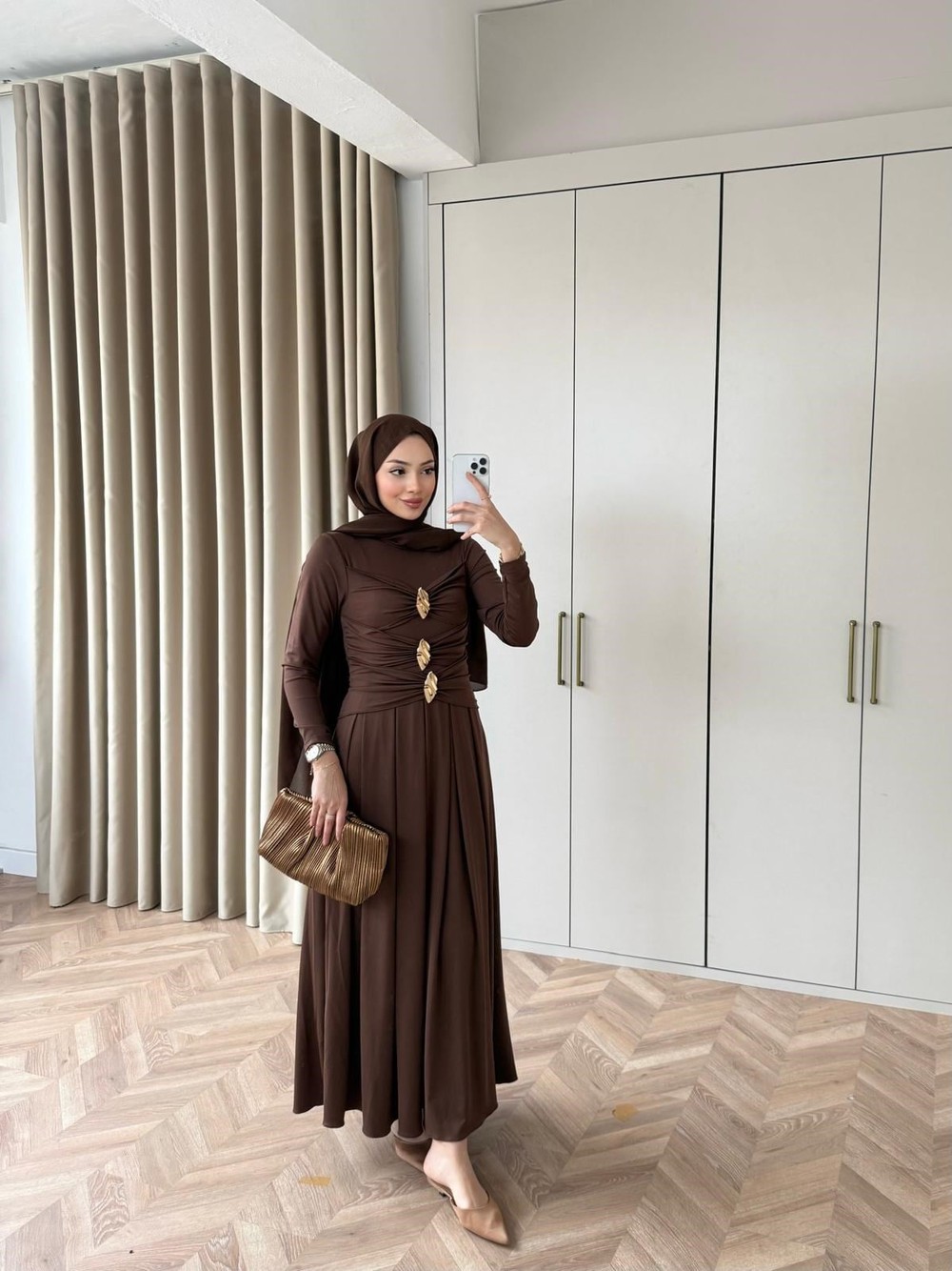 HR-0166H&R ButikQu-Desa Sandy Elbise Acı Kahve