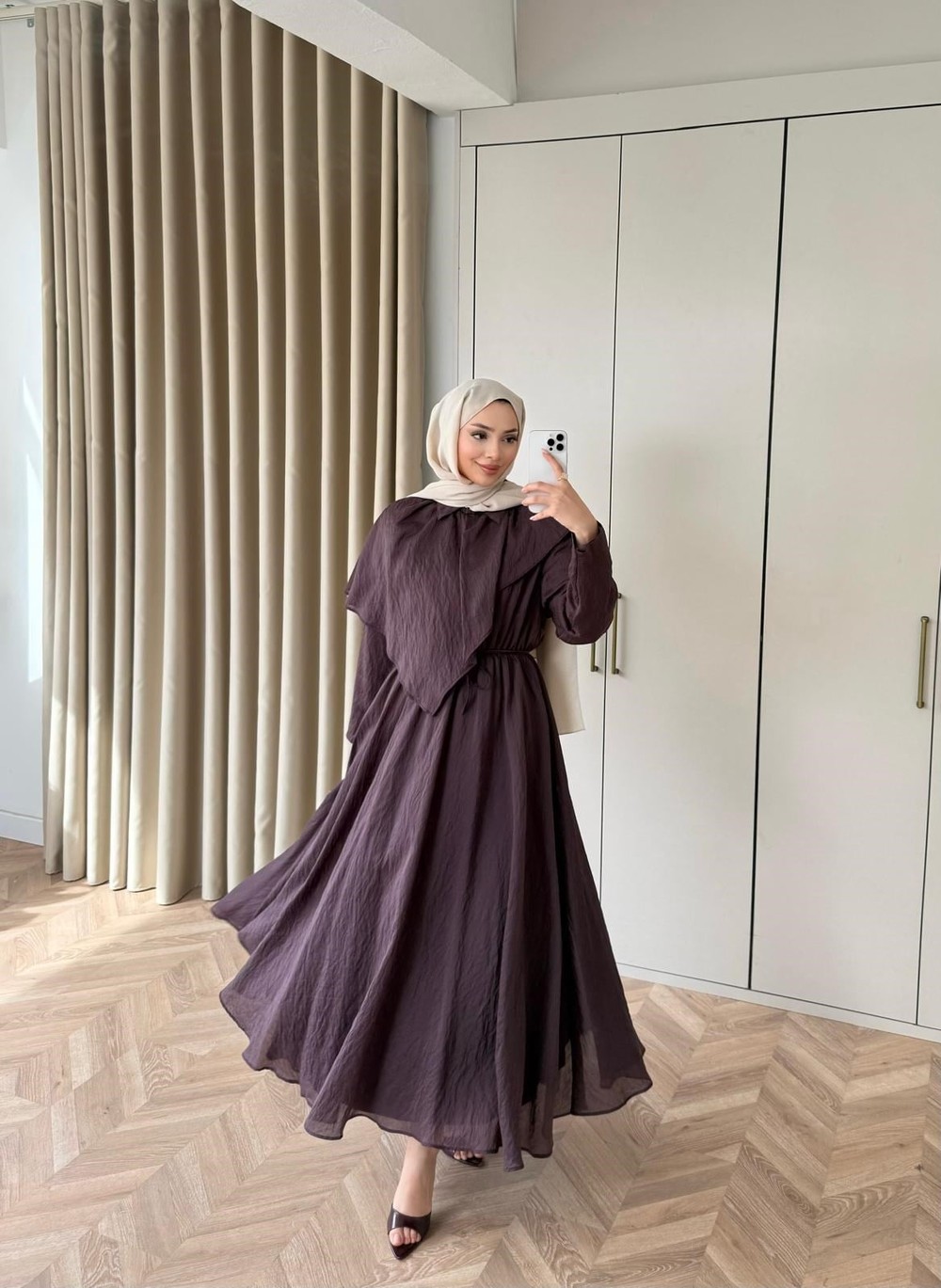 HR-0485H&R ButikQu-Gazel Elbise Mürdüm