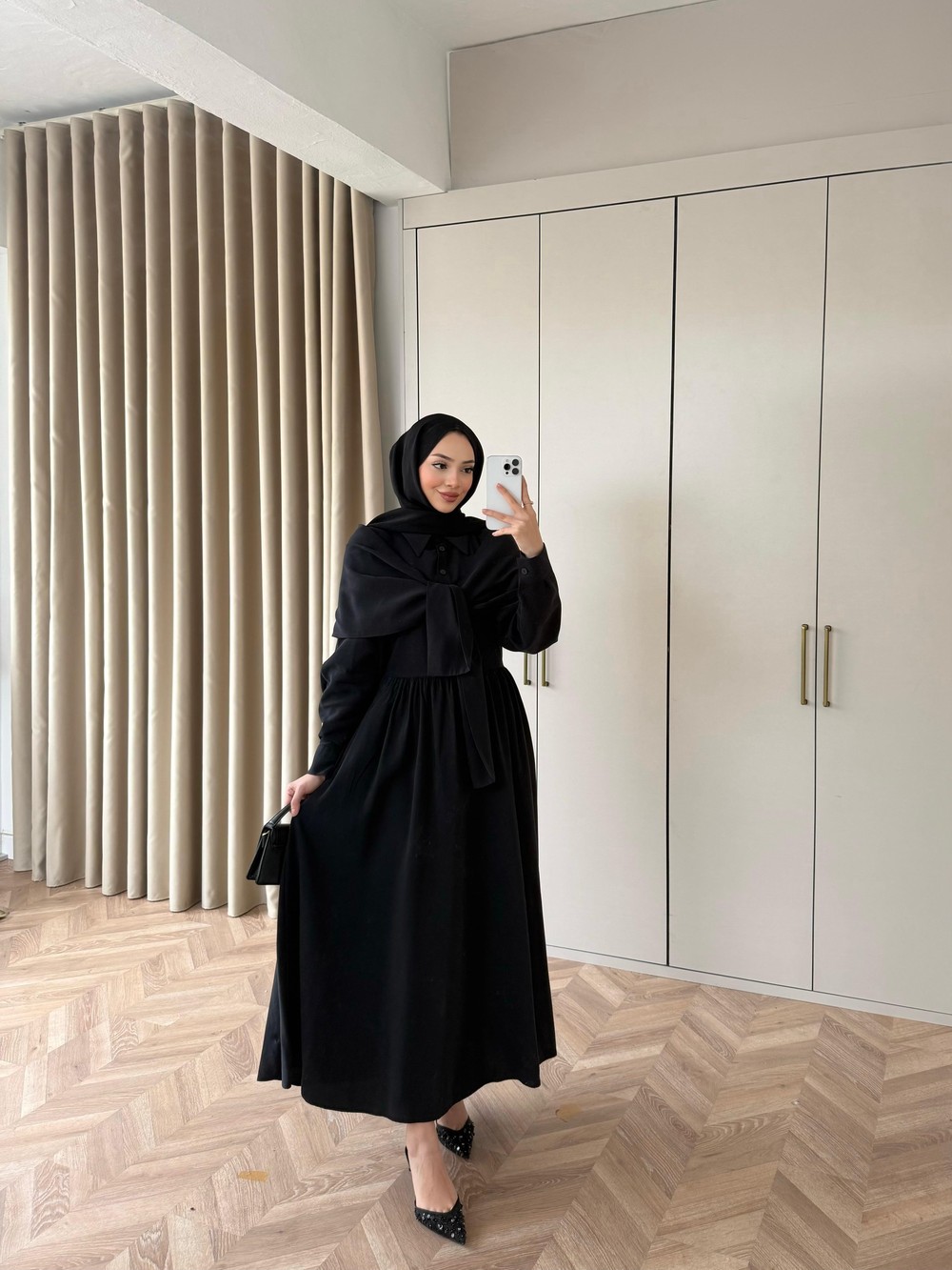 HR-0163H&R ButikQu-Kewi Modal Elbise Siyah