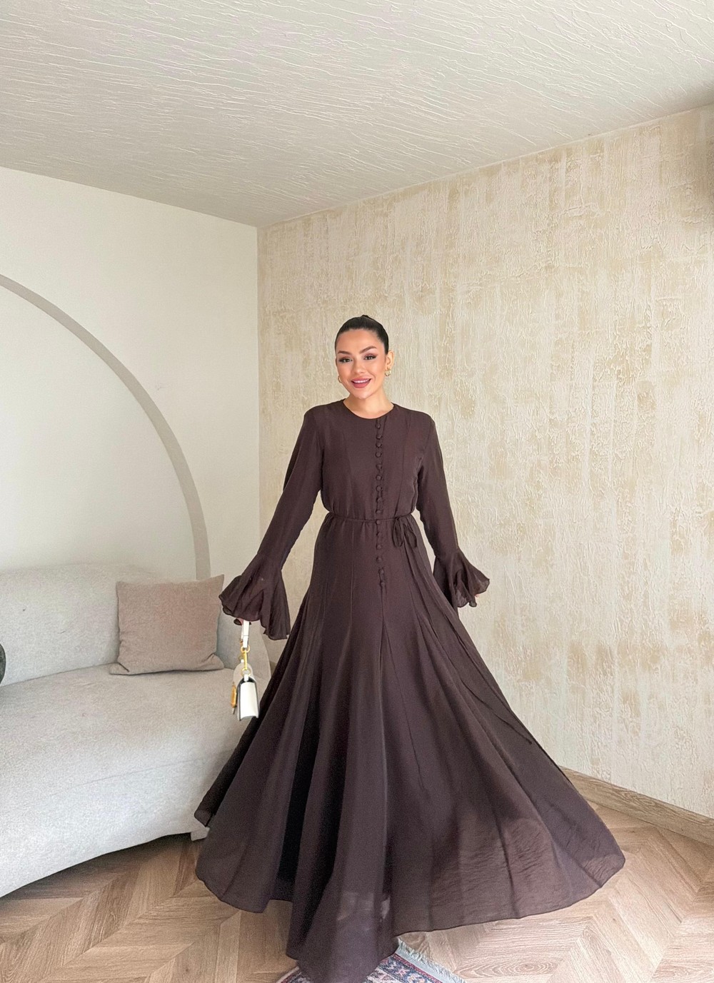 HR-0798H&R ButikTB - Erwa Kolu ıspanyol Elbise Acı Kahve