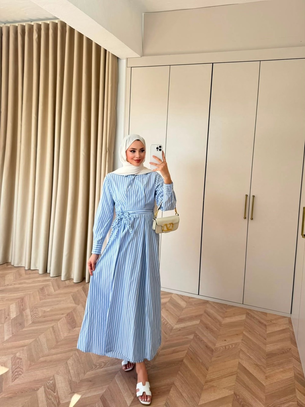 HR-1032H&R ButikTB - Lena Kalın Çizgili Elbise Mavi