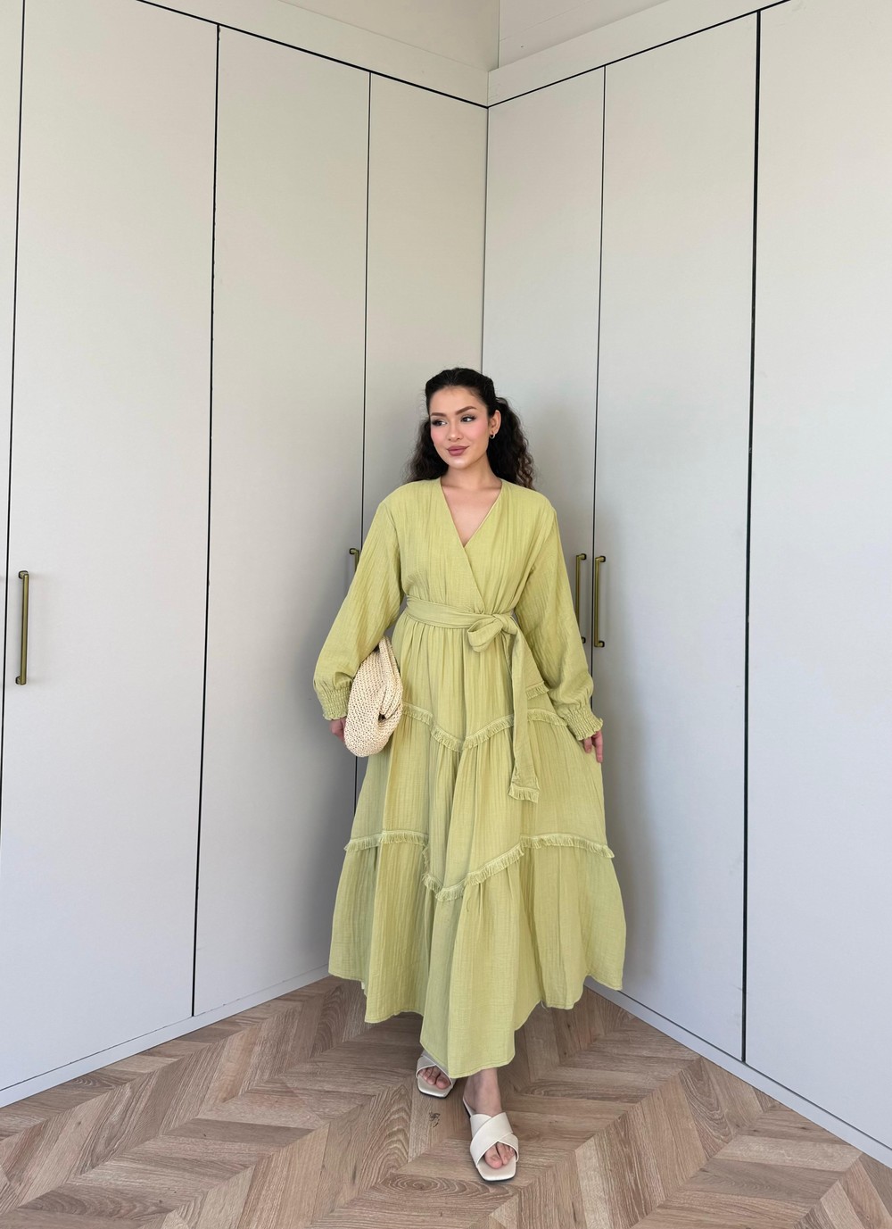 HR-0934H&R ButikTB - Püskül Detaylı Elbise Yağ Yeşili