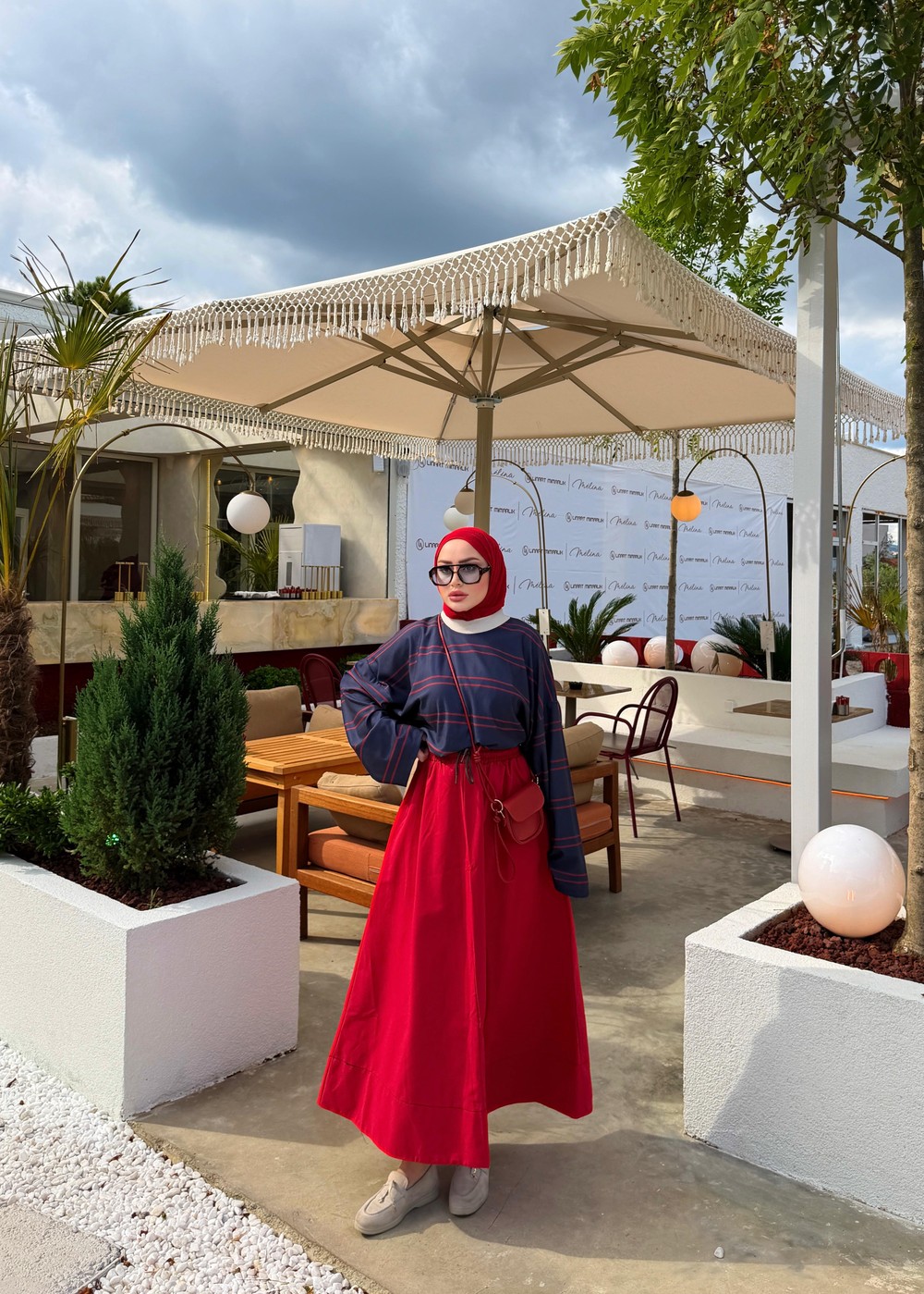 HR-3010H&R ButikNG- Dani Bağcıklı Gabardin Etek Kırmızı