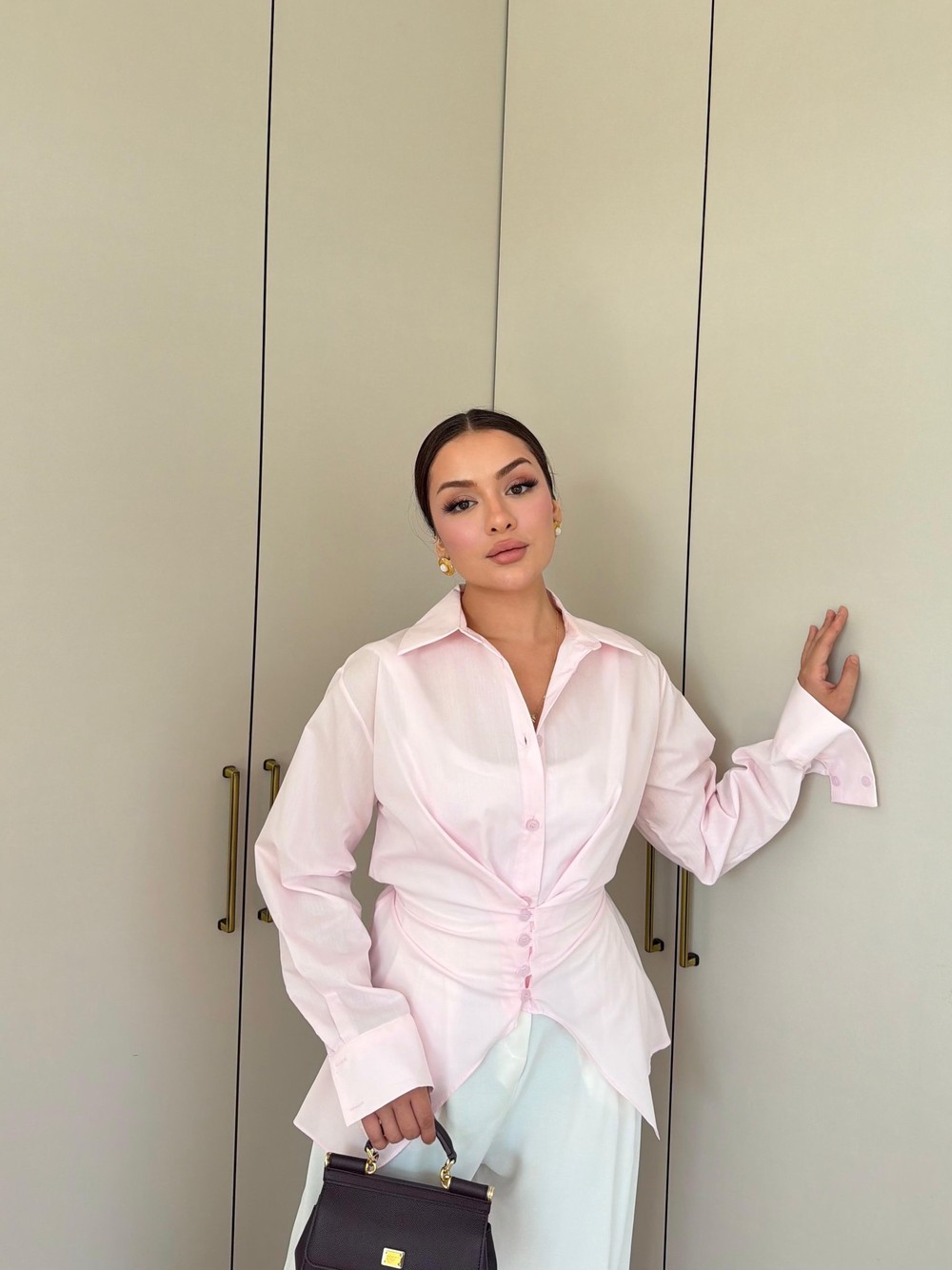 HR-1481H&R ButikDuq- Gişa Ön Düğmeli Gömlek Pembe