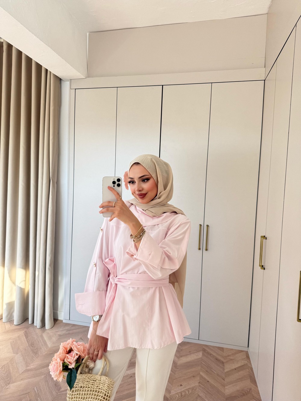 HR-0969H&R ButikDuq- Rewa Yan Düğmeli Gömlek Pembe