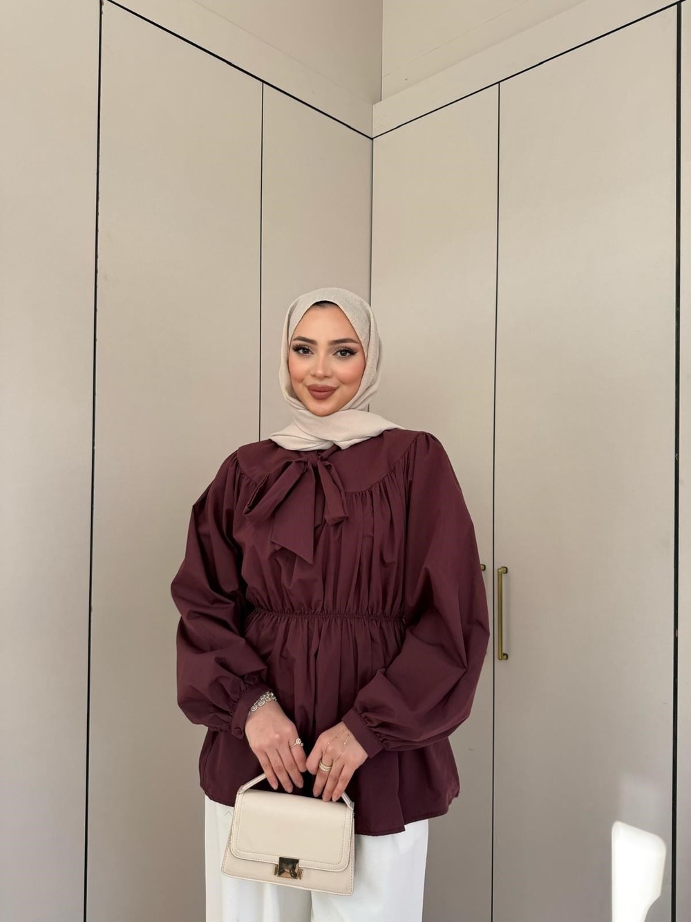 HR-0128H&R ButikHen-Aslı Ön Bağlamalı Gömlek Mürdüm
