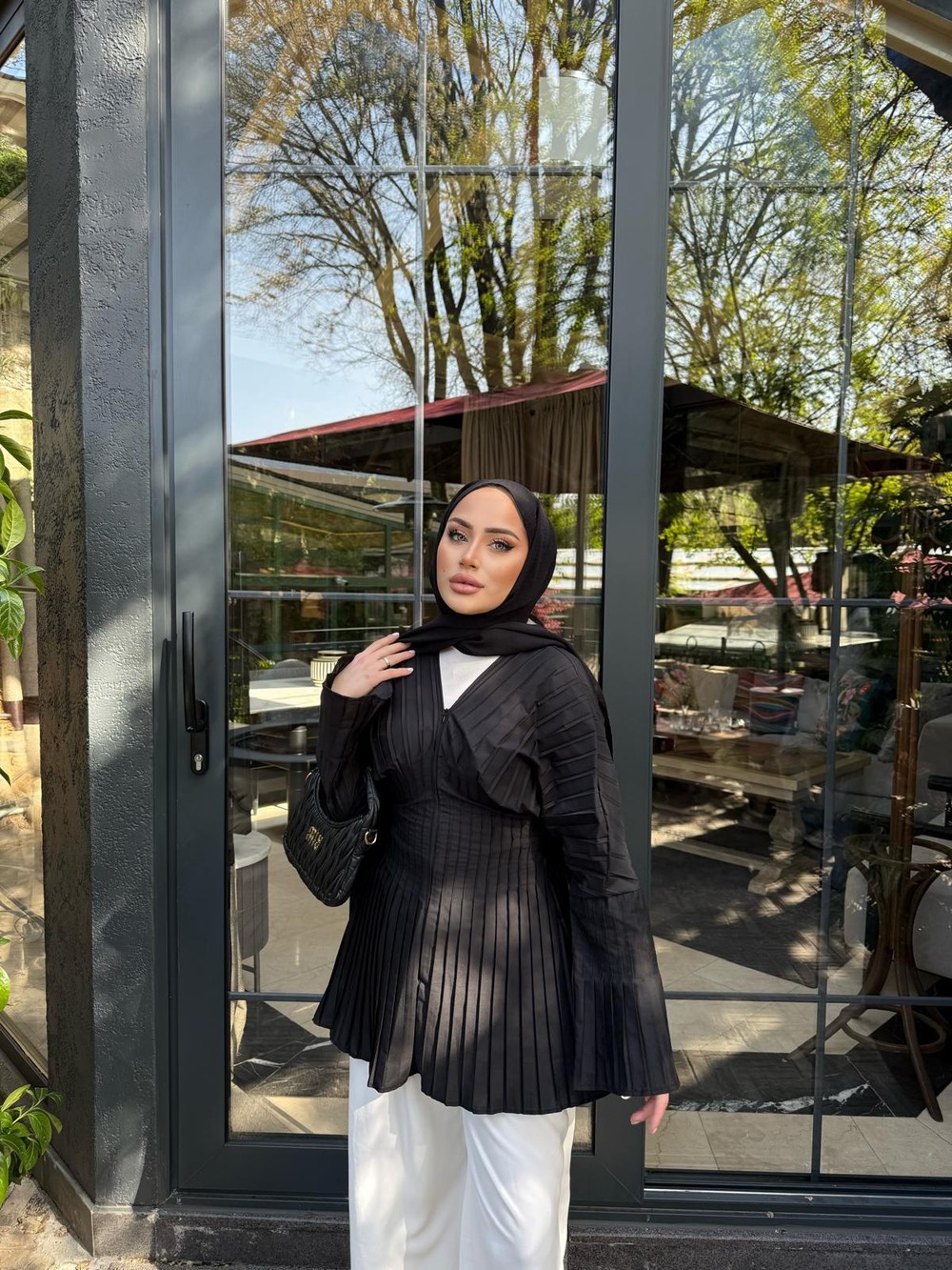 GMLK-451H&R ButikLata Bel Kısmı Piliseli Gömlek Siyah