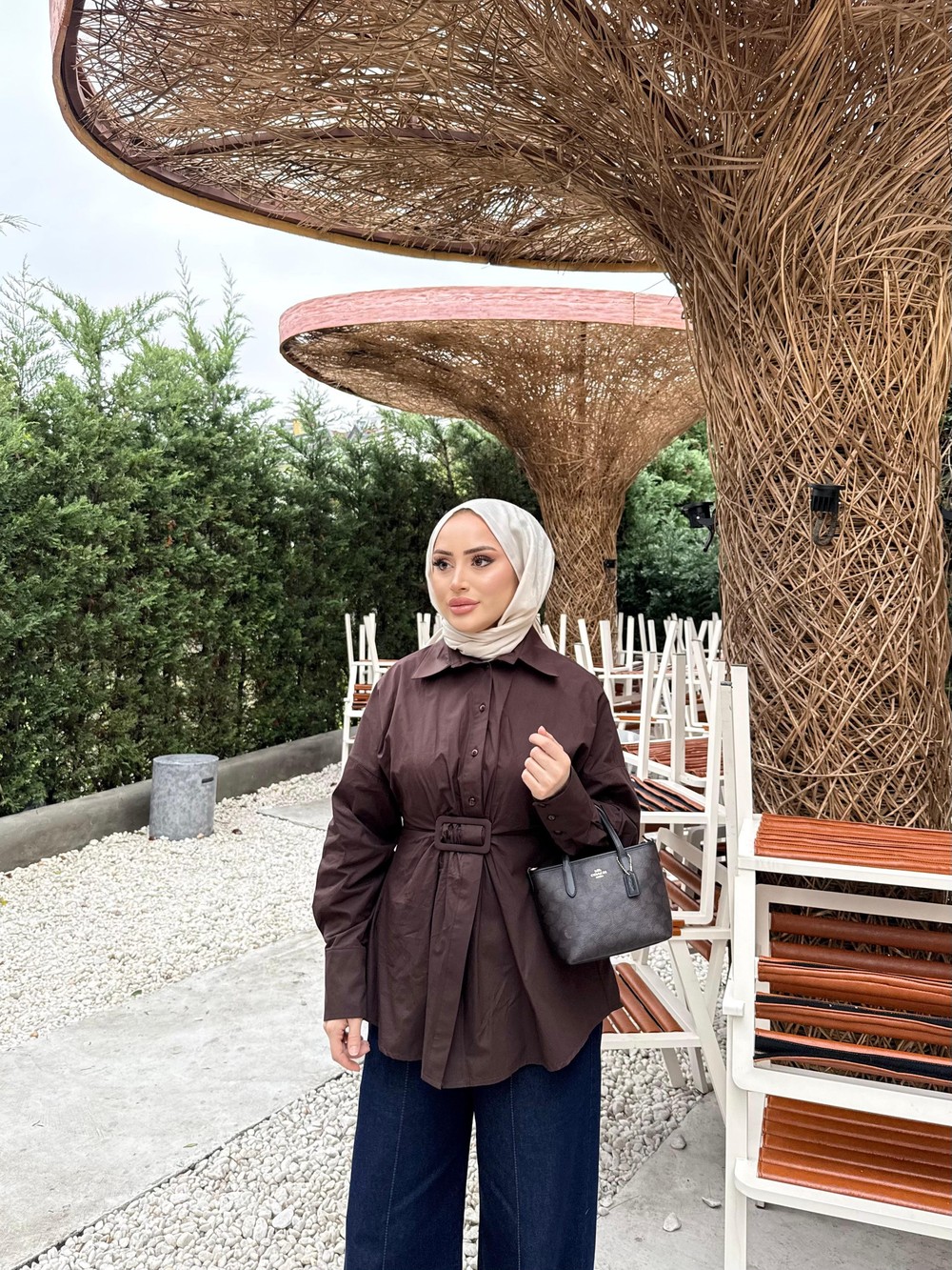 GMLK-483H&R ButikTb-Asle Ön Detaylı Gömlek Acı Kahve