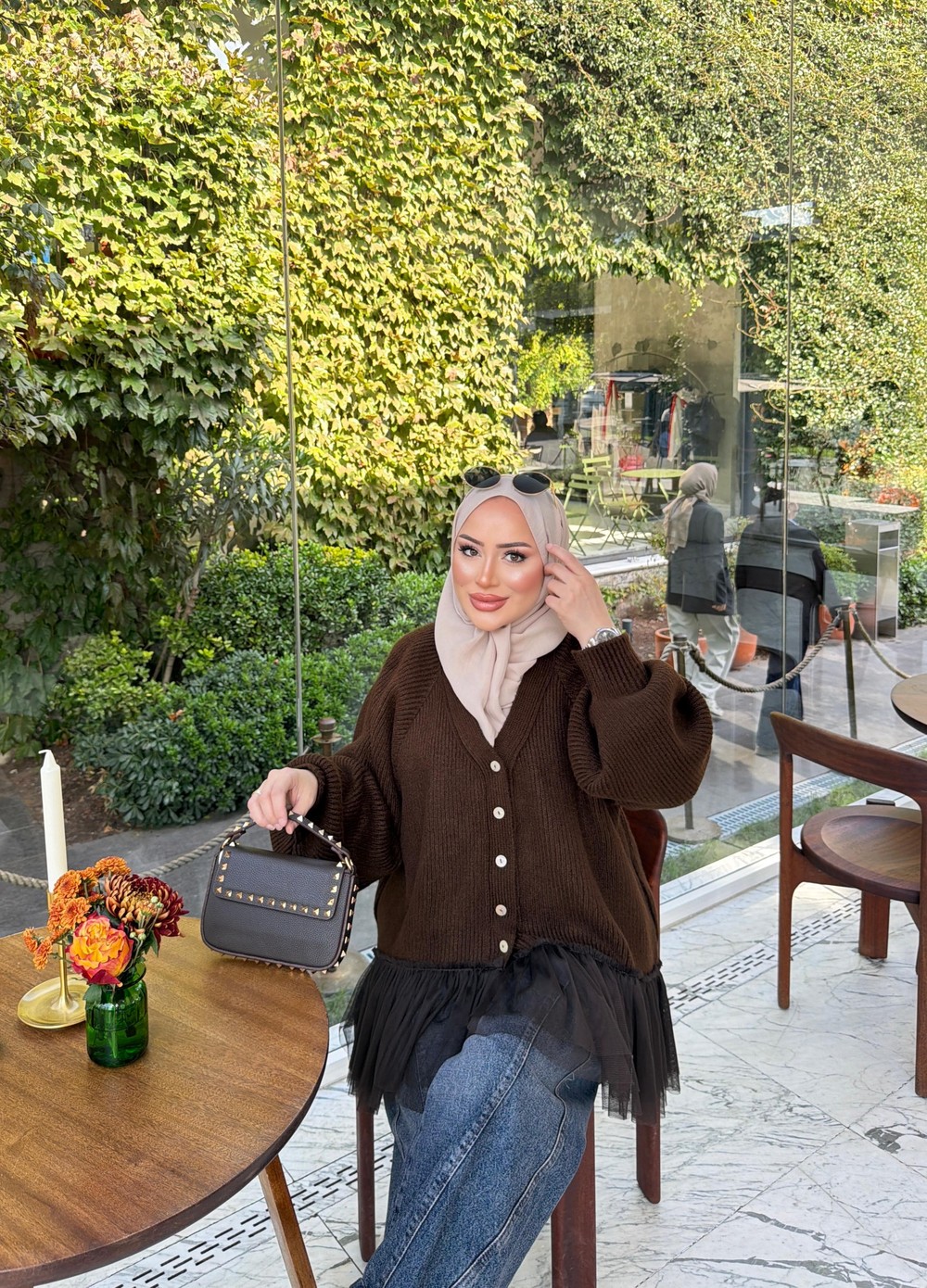 HR-3440H&R ButikTb- Hewa Altı Kat Hırka Acı Kahve