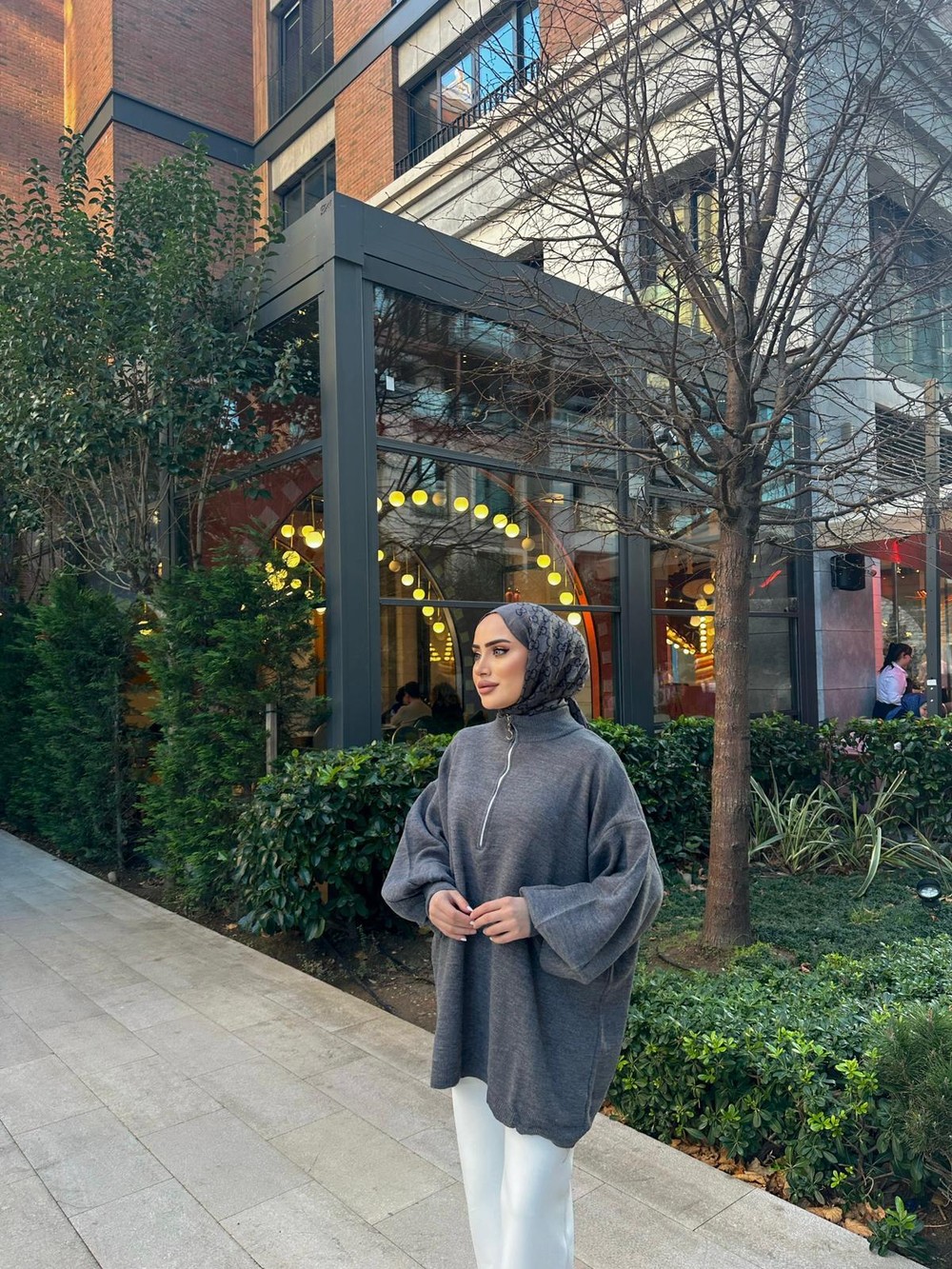 535H&R ButikFermuarlı Sweat Model Triko Kazak Gri