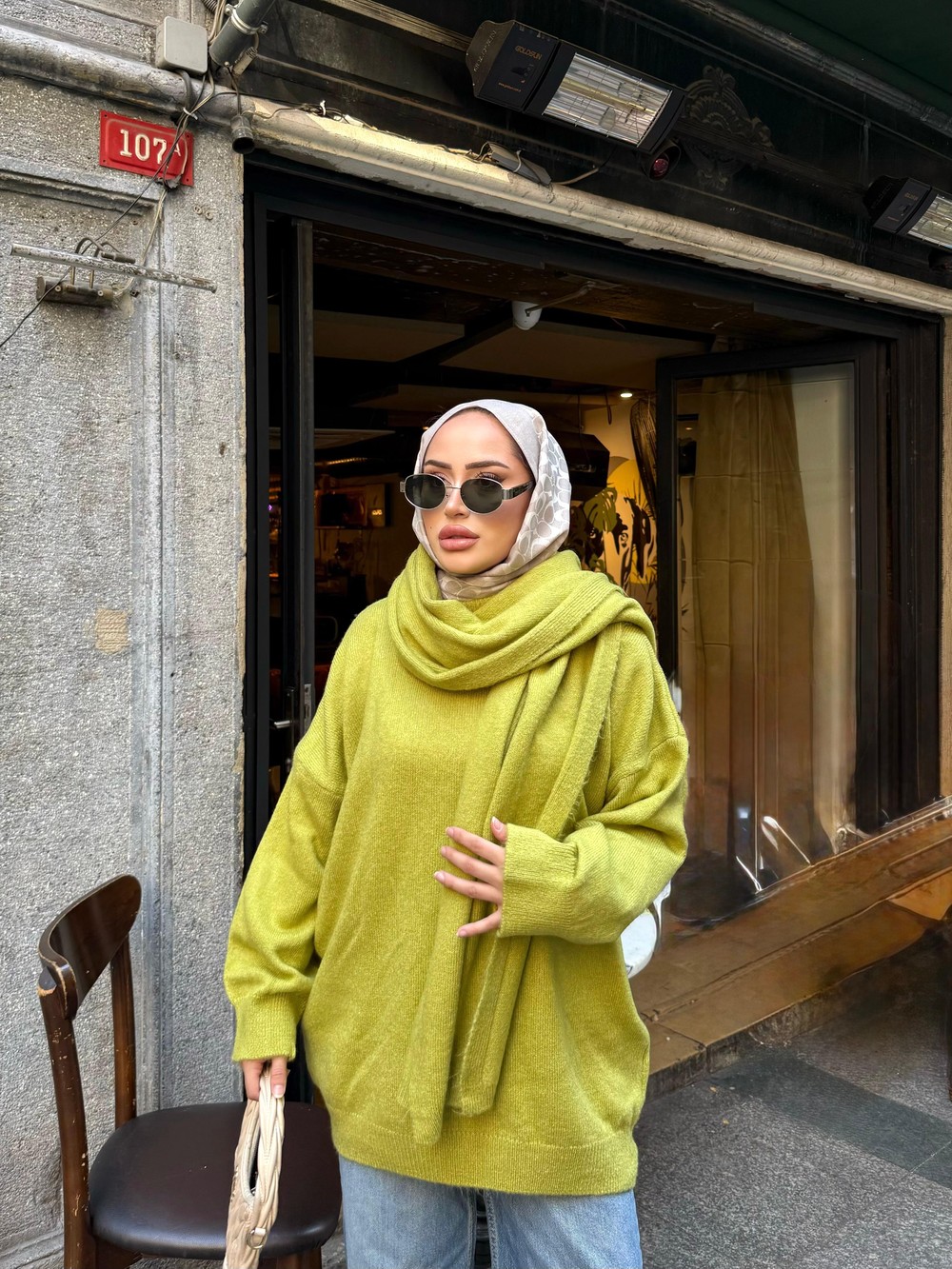 KAZK-566H&R ButikLeyal Atkı Detaylı Kazak Yağ Yeşili