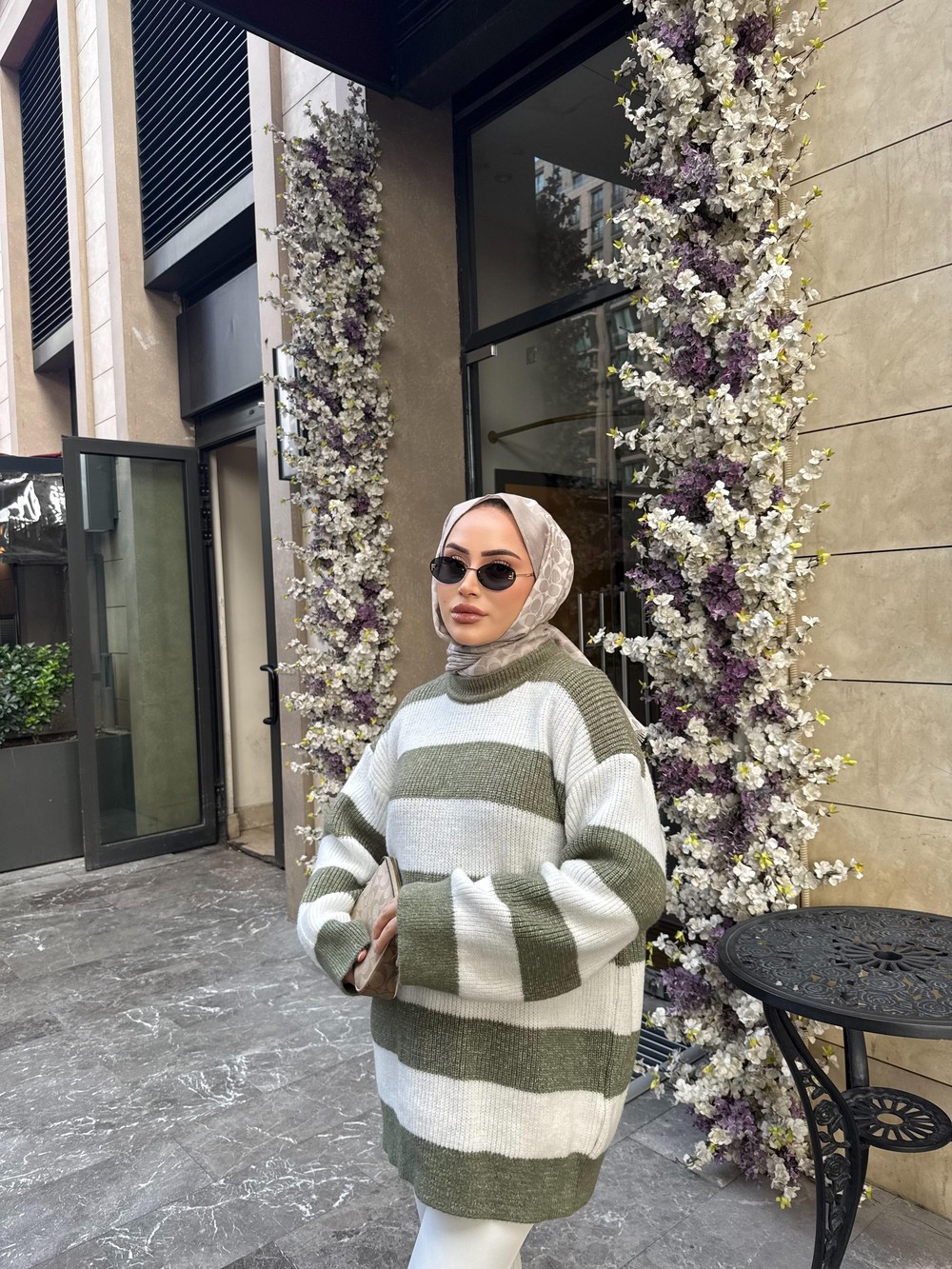 KAZK-597H&R ButikMB-Eco Çizgili Triko Kazak Yeşil