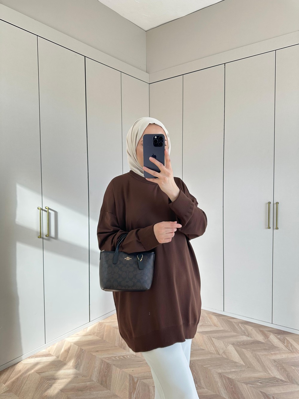 KAZK-685H&R ButikMC- Düz Merserize Kazak Acı Kahve