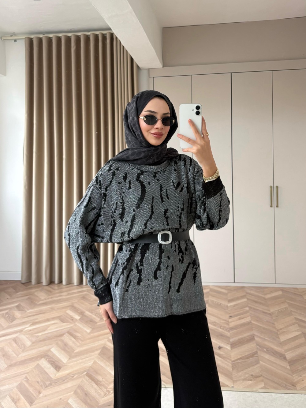 KAZK-694H&R ButikMC-Kenz Sim Detaylı Kazak Antrasit