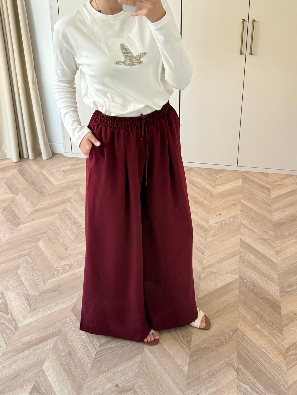 HR-0880H&R ButikMB - Krep Pantolon Bordo