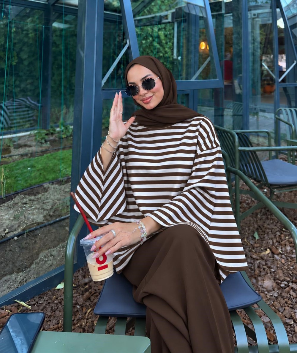 HR-2885H&R ButikHr- Çizgili 2 İplik Sweat Kahve