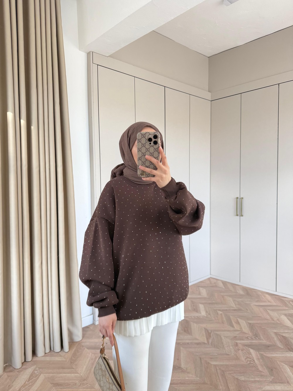 Sweat-239H&R ButikTaşlı 3 İplik Sweat Acı Kahve