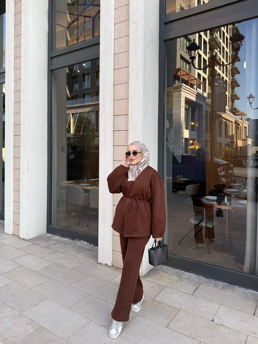 TKM-2032H&R ButikBet-Betla Bel Bağlamalı 3 İplik Takım Acı Kahve