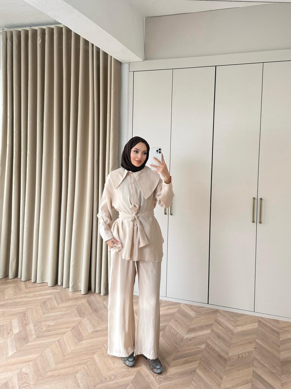 HR-0373H&R ButikBet-Eri Yan Düğmeli Modal Takım Bej