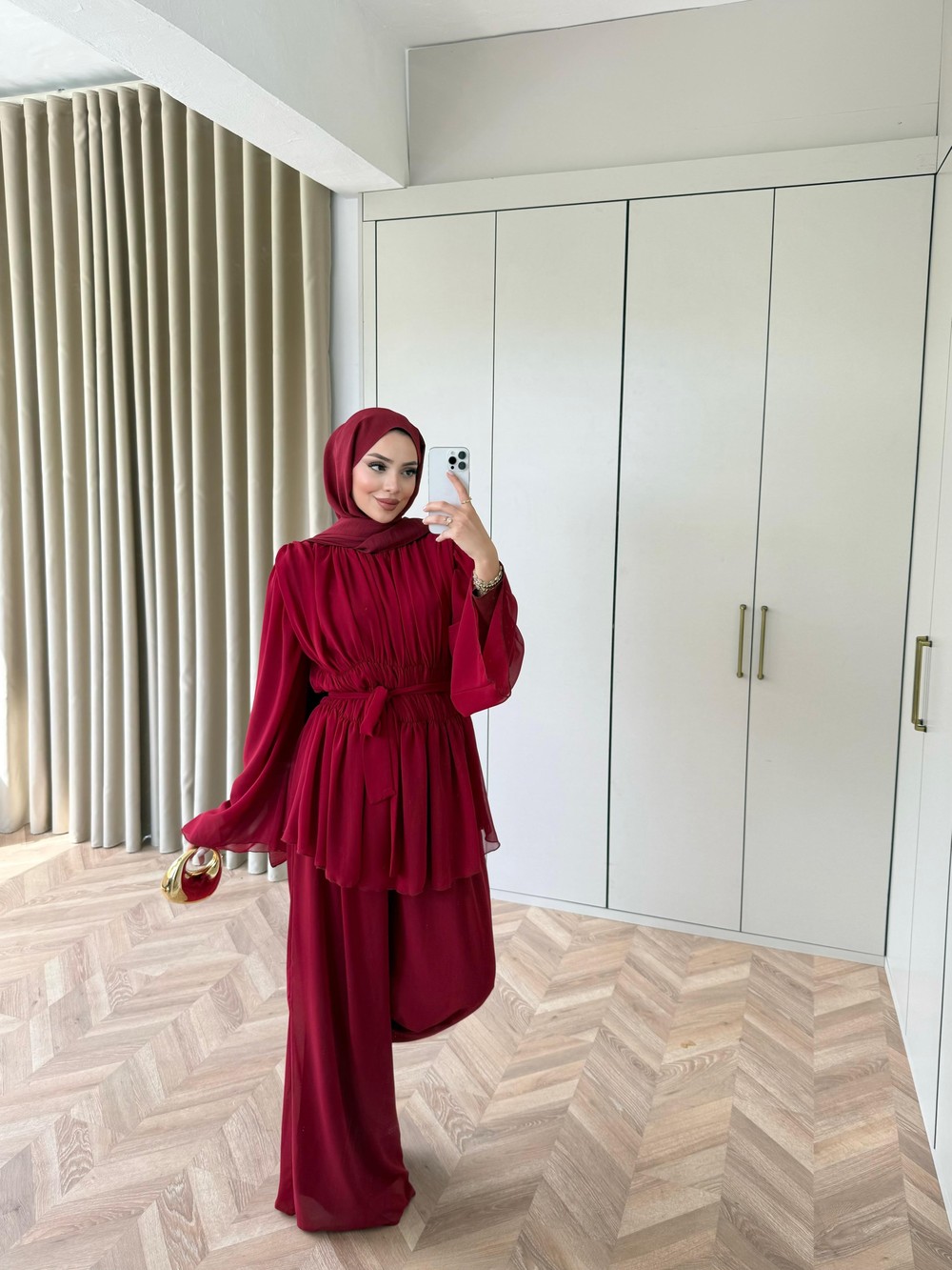 HR-0715H&R ButikDua Şifon Takım Bordo