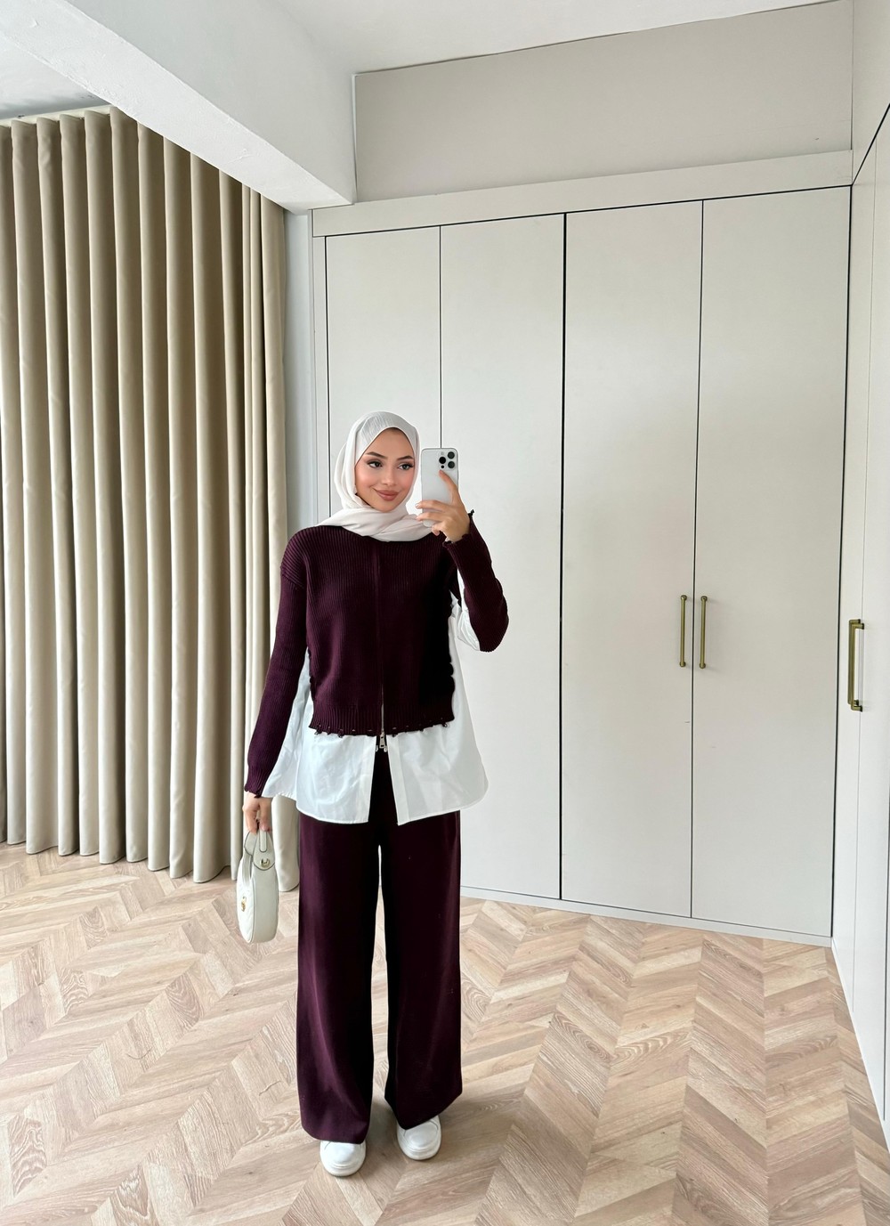 HR-3397H&R ButikDuq- Gömlek Detaylı Triko Takım Mürdüm