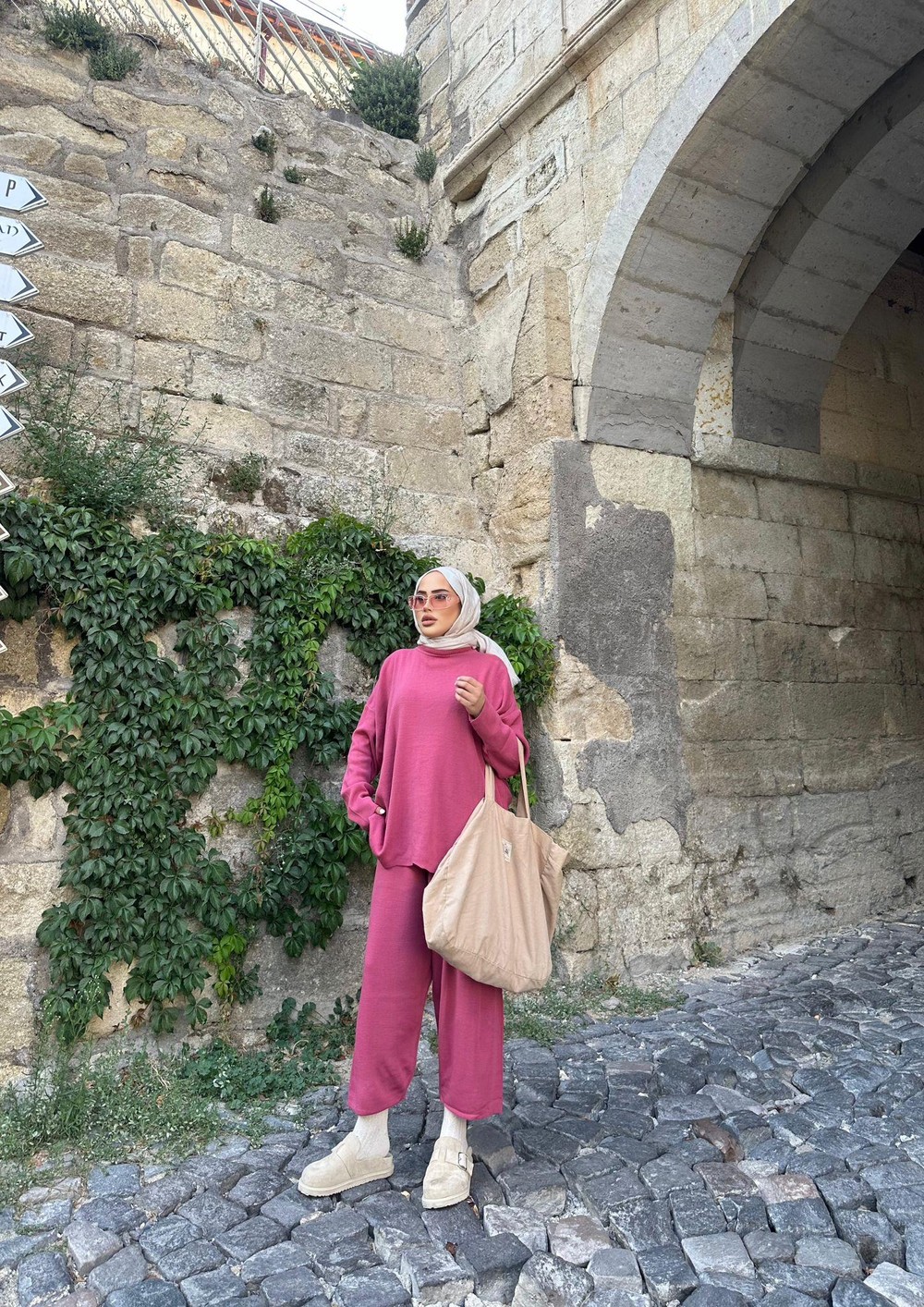 TAKM-1662H&R ButikElmas Şalvar Triko Takım Pembe