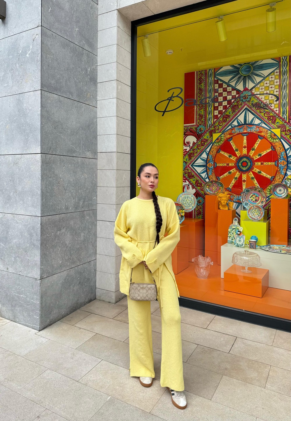 TAKM-1800H&R ButikHaydie Yan Düğmeli Triko Takım Sarı