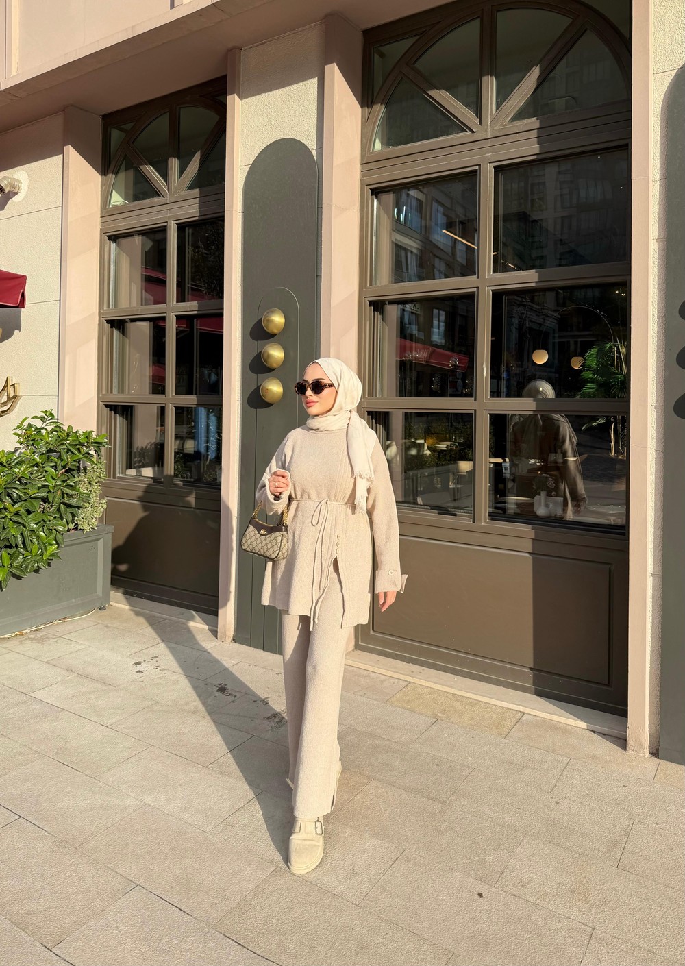 TAKM-1799H&R ButikHaydie Yan Düğmeli Triko Takım Taş