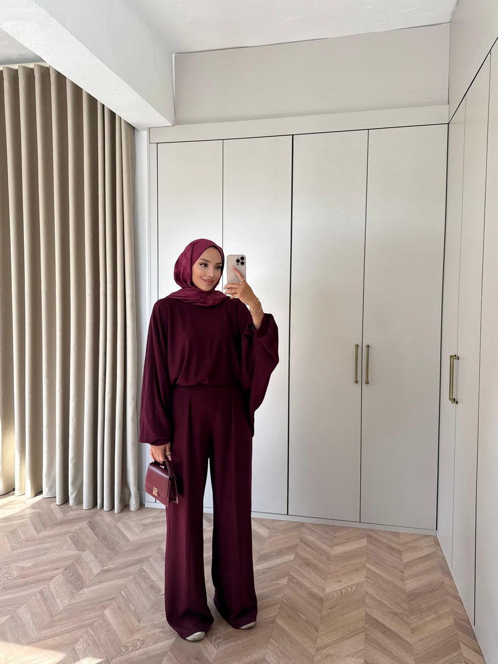 HR-2901H&R ButikHen- Fila Oversize Oysh Takım Bordo
