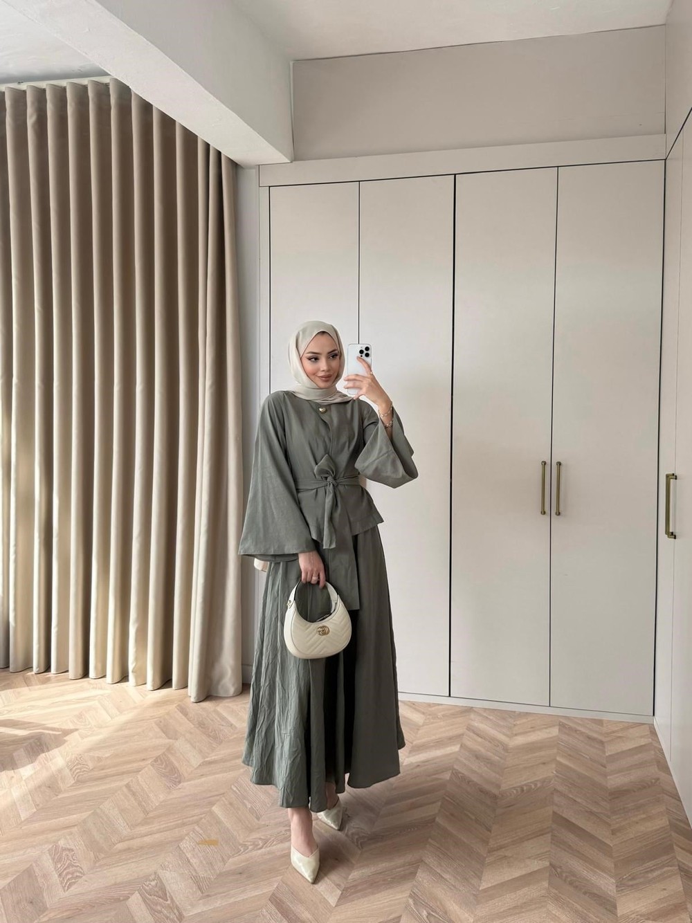 HR-0148H&R ButikHew- Ala Bağlamalı Etekli Takım Haki