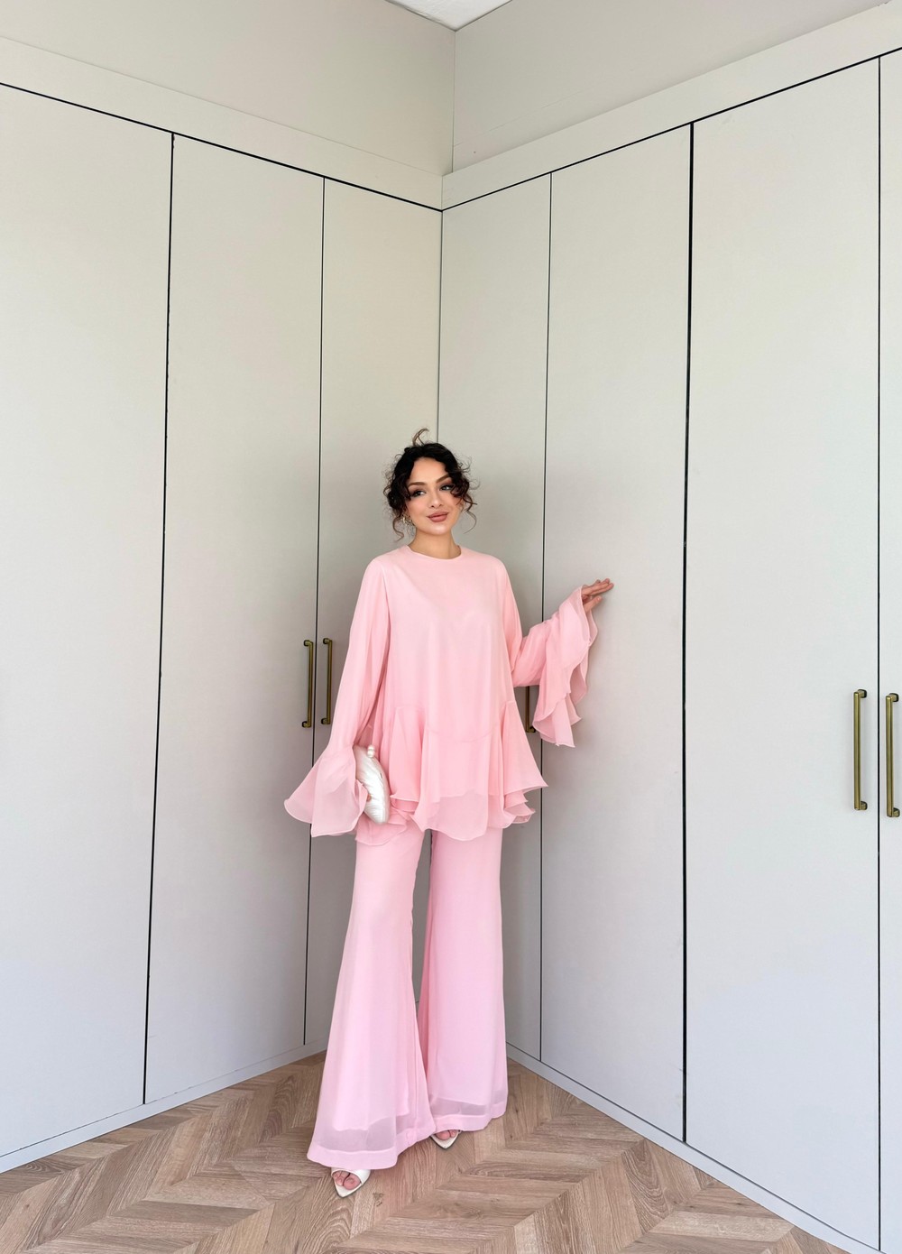 HR-0757H&R ButikHew- Elan Şifon Takım Pembe