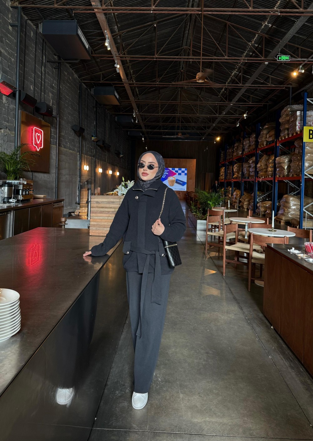 TKM-1859H&R Butikİnna Düğme Detaylı Triko Takım Siyah