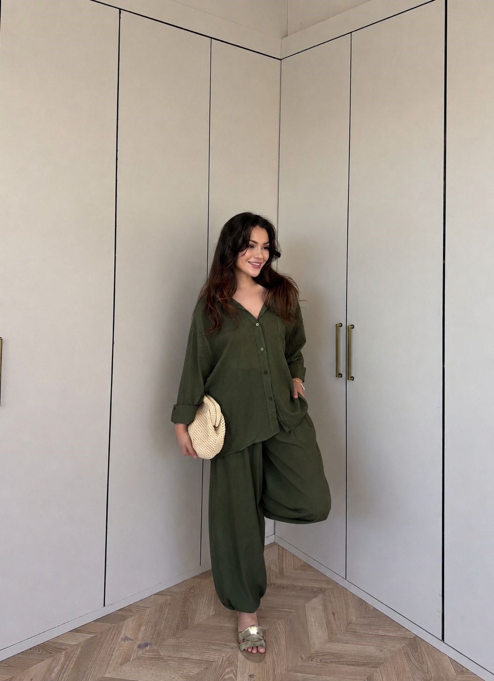 HR-1137H&R ButikLewi Ön Düğmeli Takım Koyu Haki