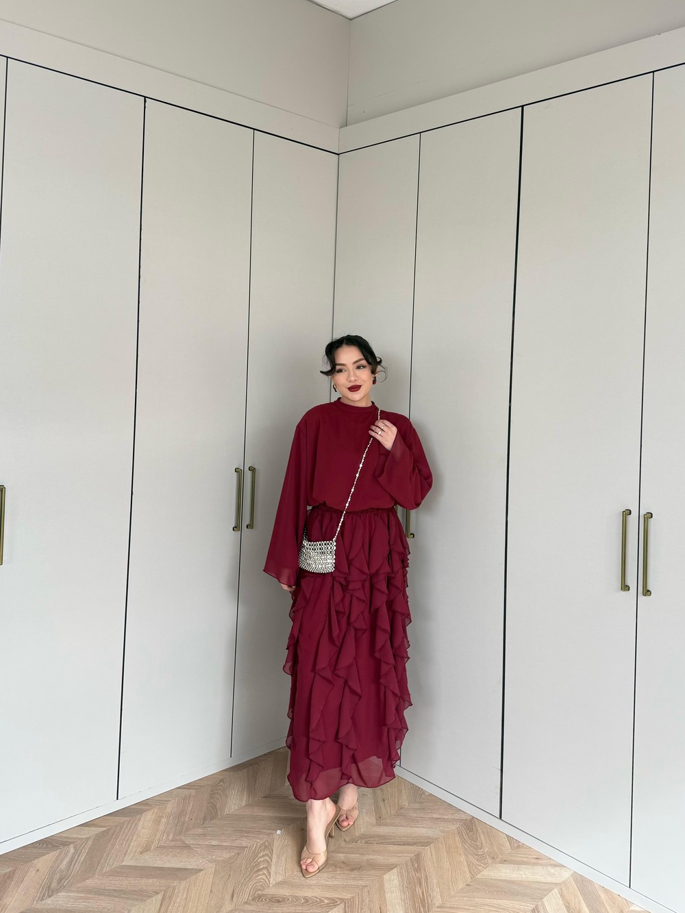 TAKM-2303H&R ButikLizge Şifon Takım Bordo