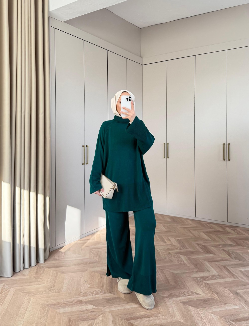 TKM-1707H&R ButikMarsi Paçası Yırtmaçlı Triko Takım Yeşil