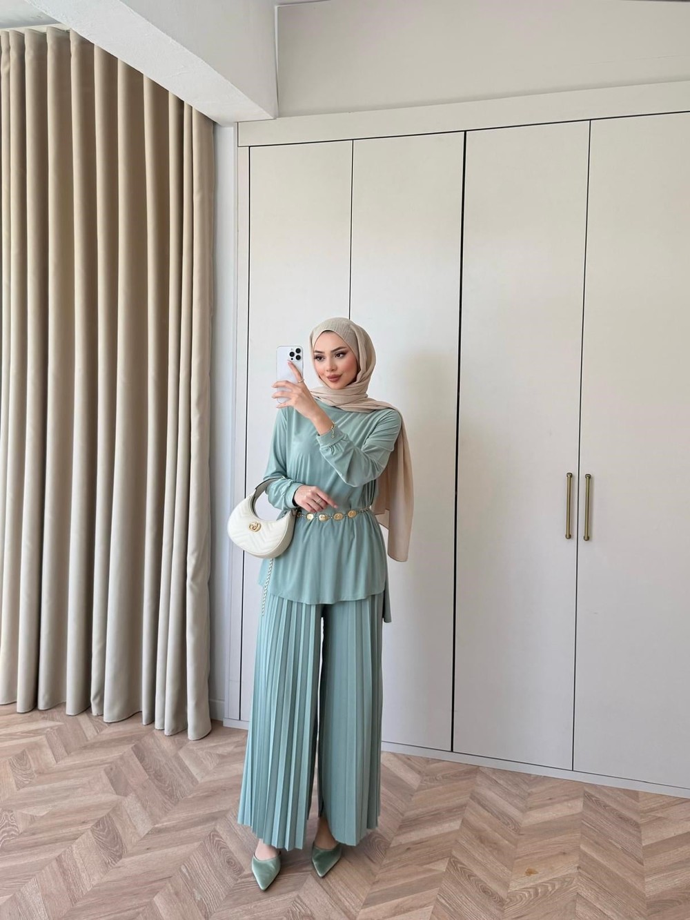 HR-0596H&R ButikMB- Alt Piliseli Pantolonlu Takım Mint Yeşil