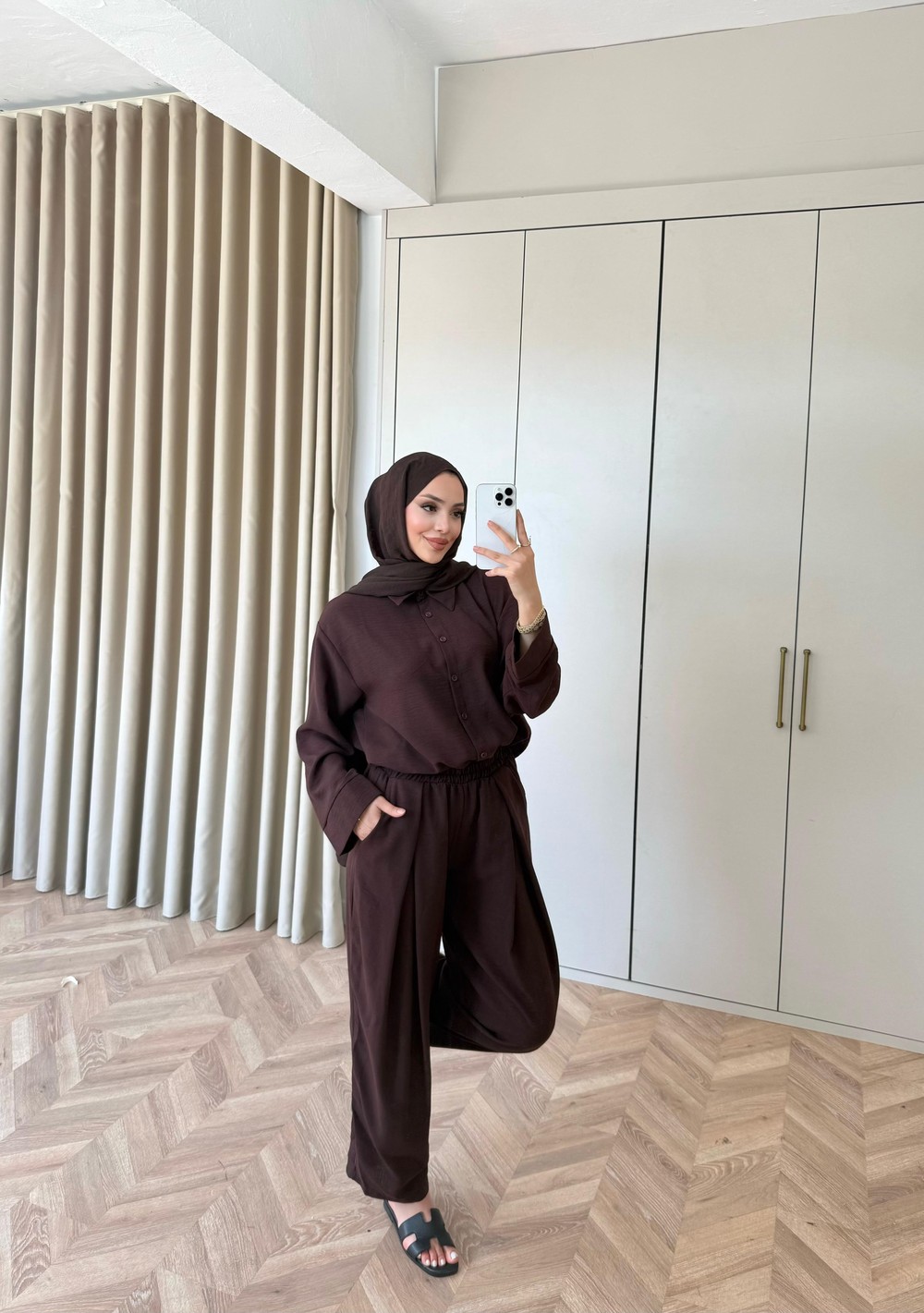 HR-0987H&R ButikMB - Dişla Keten Takım Kahve