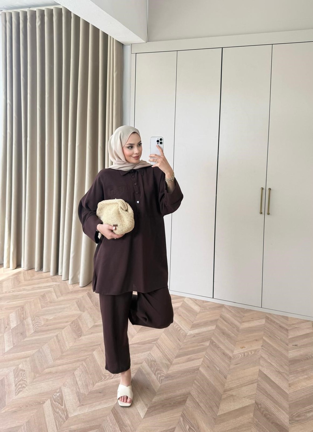 HR-0678H&R ButikMB - Hace Keten Takım Acı Kahve