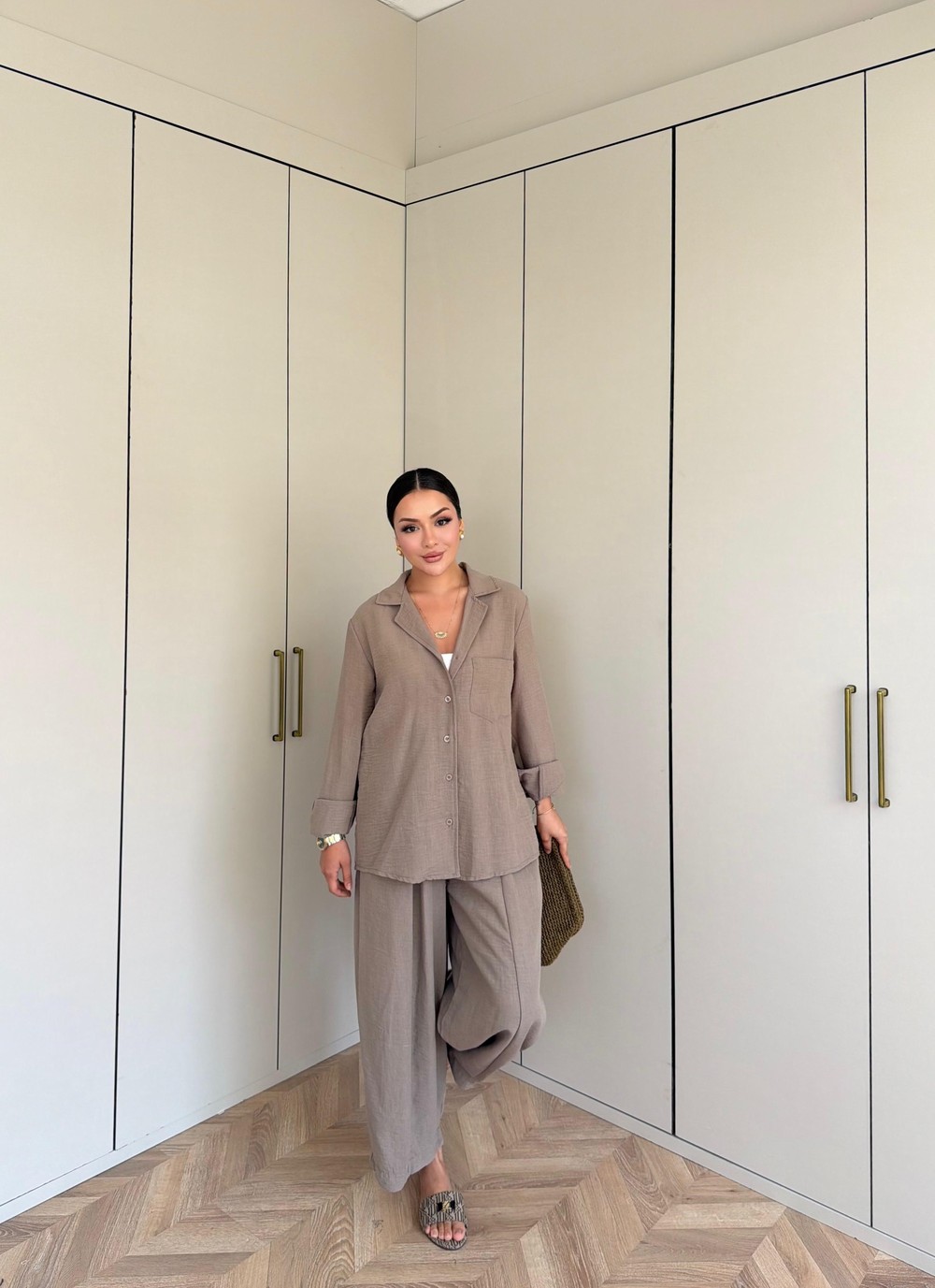 HR-1463H&R ButikNG - Wişal Keten Takım Vizon