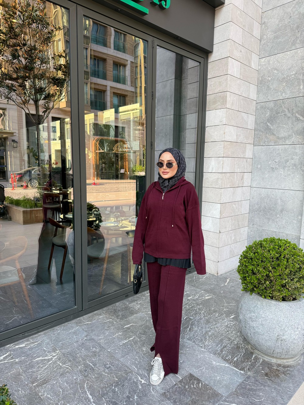TKM-2039H&R ButikPan-Levab Fermuarlı Triko Takım Bordo