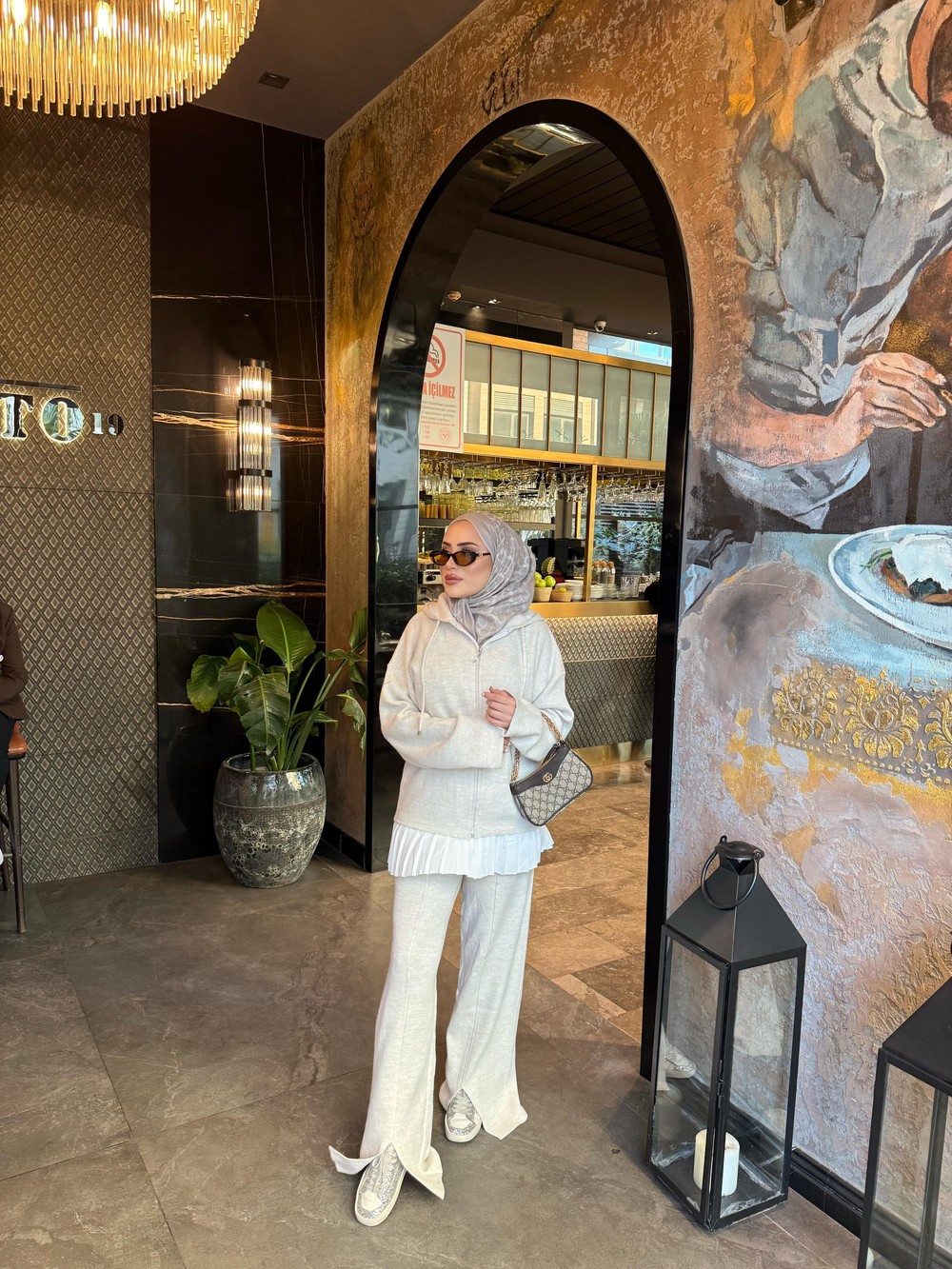 TKM-2037H&R ButikPan-Levab Fermuarlı Triko Takım Ekru