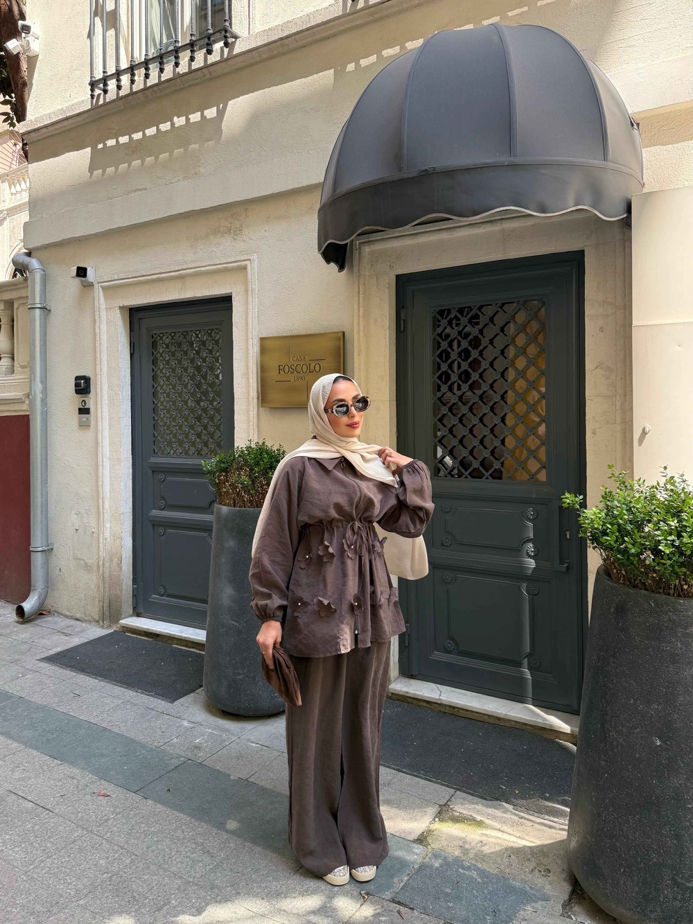 HR-0652H&R ButikPW- Çiçek Desen Modal Takım Kahve