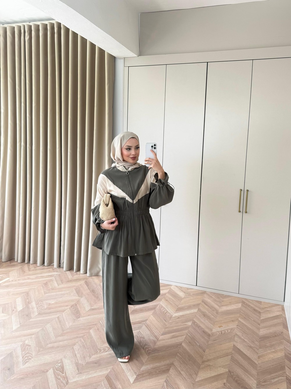 HR-0637H&R ButikPW- Hamis Çizgi Detaylı Modal Takım Yeşil