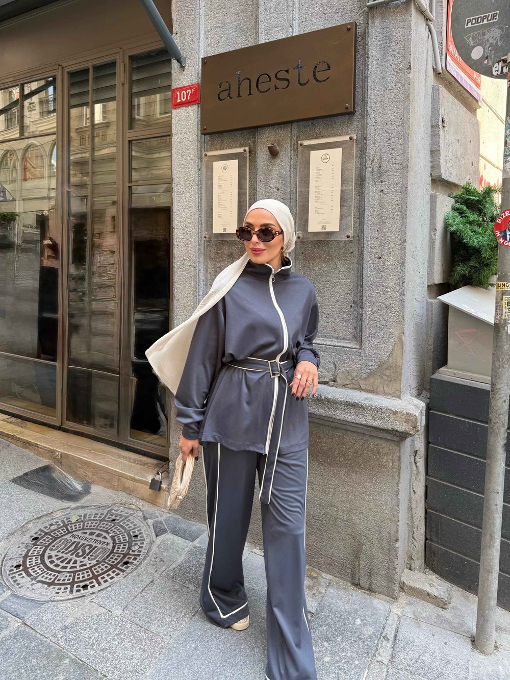 HR-0656H&R ButikPw- Muadil Çizgili Oysh Takım Antrasit