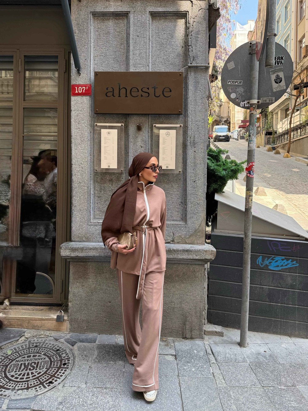 HR-0656H&R ButikPw- Muadil Çizgili Oysh Takım Kahve