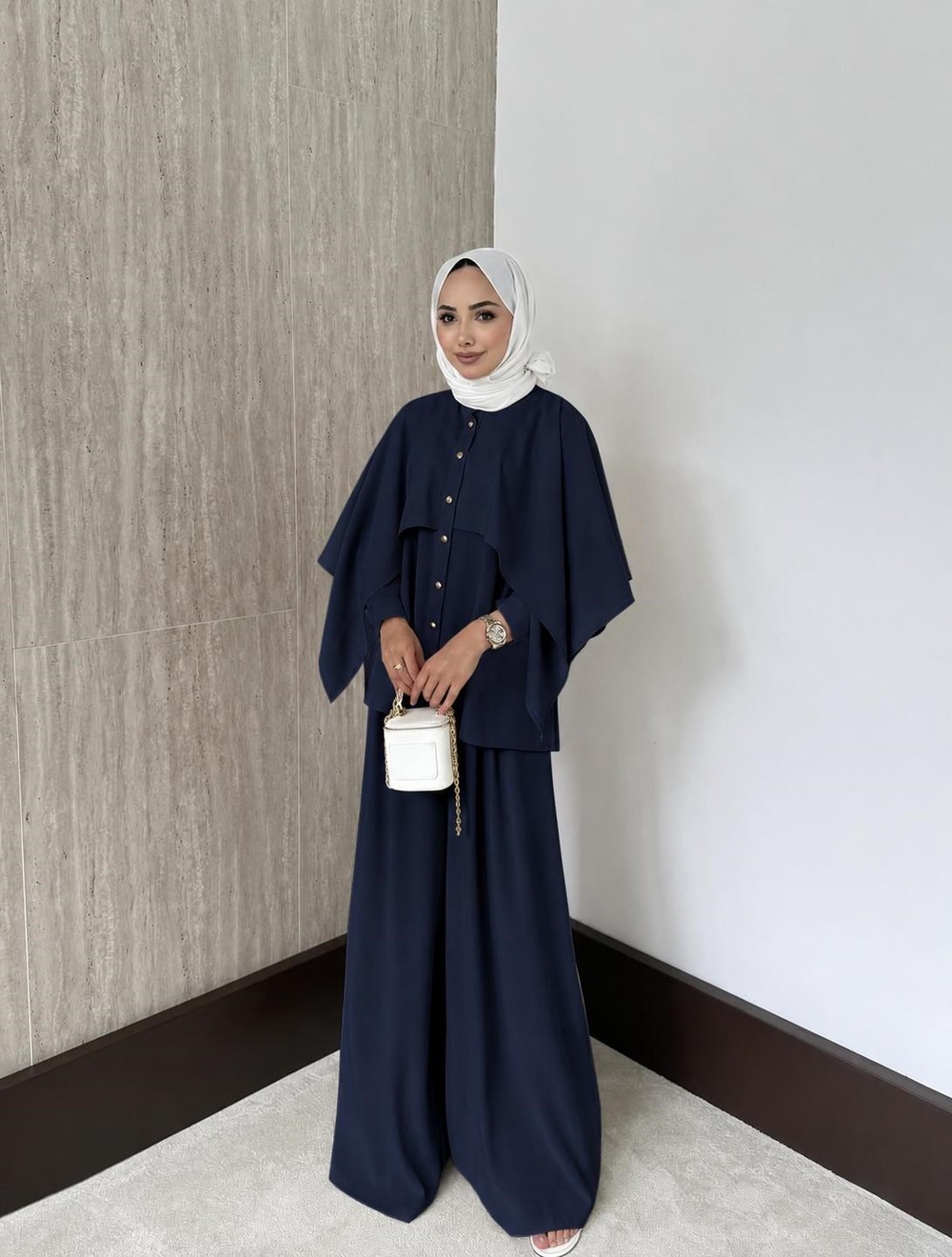 HR-1272H&R ButikQu- Dinala Pelerin Detaylı Takım Lacivert