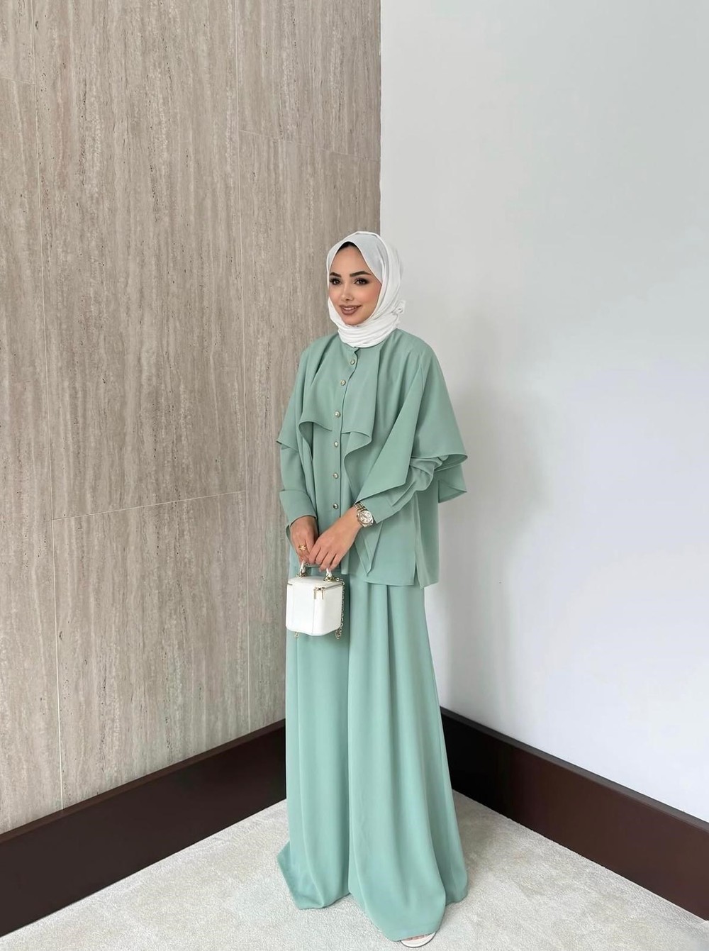 HR-1272H&R ButikQu- Dinala Pelerin Detaylı Takım Mint