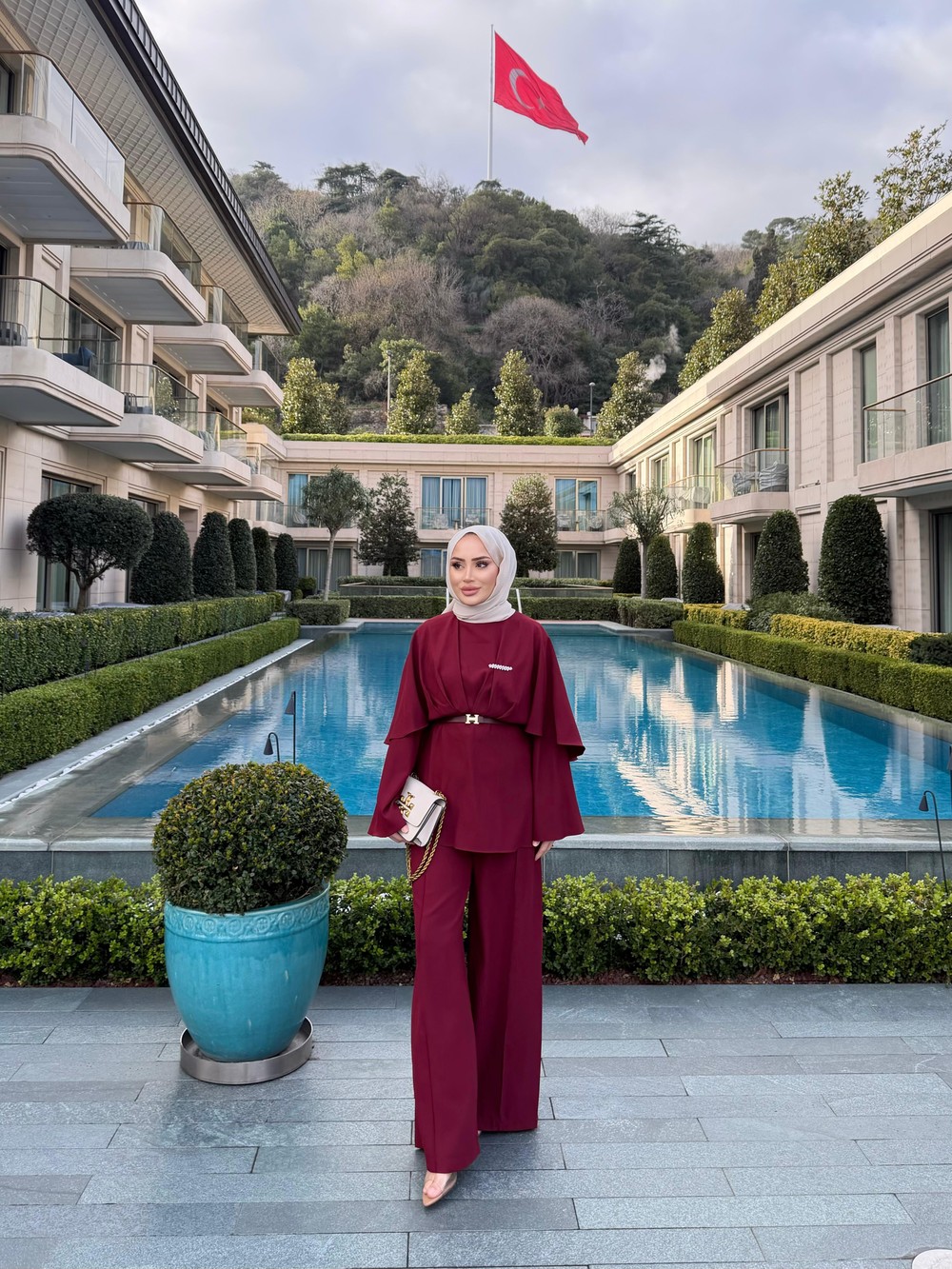 TAKM-2155H&R ButikQu-Eyla Fırfırlı Krep Takım Bordo