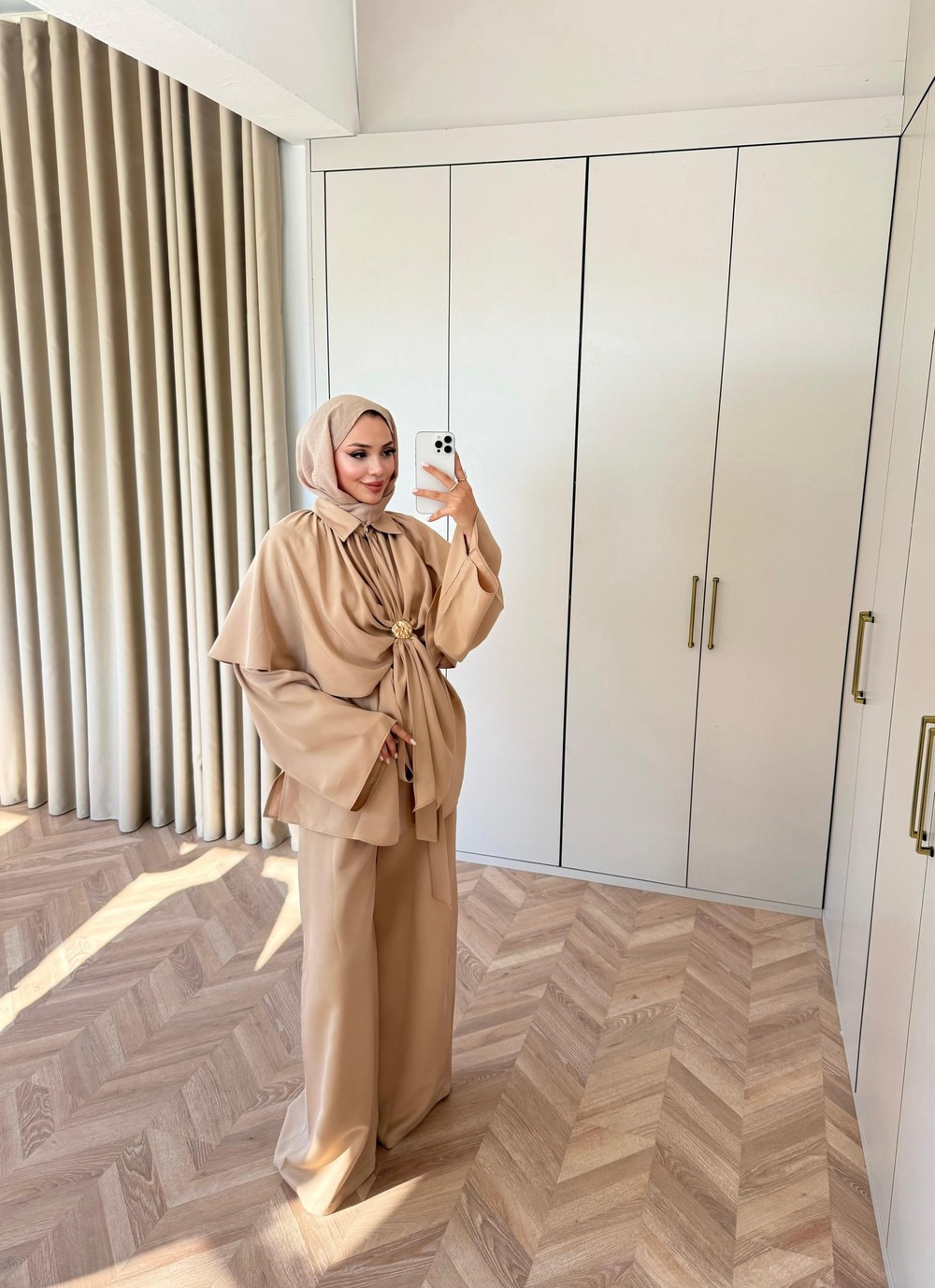 HR-1243H&R ButikQu- Robe Modal Takım Bej